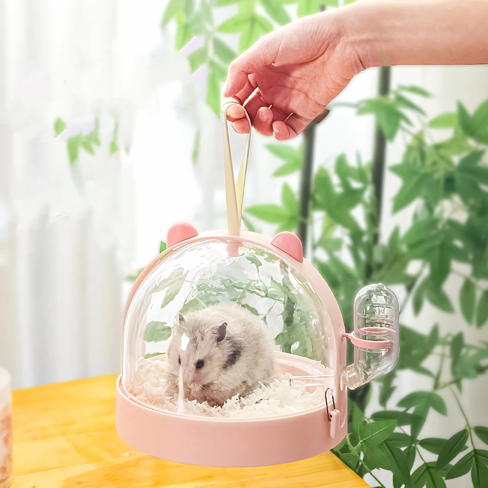 Hamster Carrier Cage, Dwarf Hamster Carrier, ma?y no?nik zwierz?t, klatka zewn?trzna Hamster, przeno?ny ma?y no?nik zwierz?t z otworami wentylacyjnymi i wbudowan? butelk? wod? i inne ma?e zwierz?ta