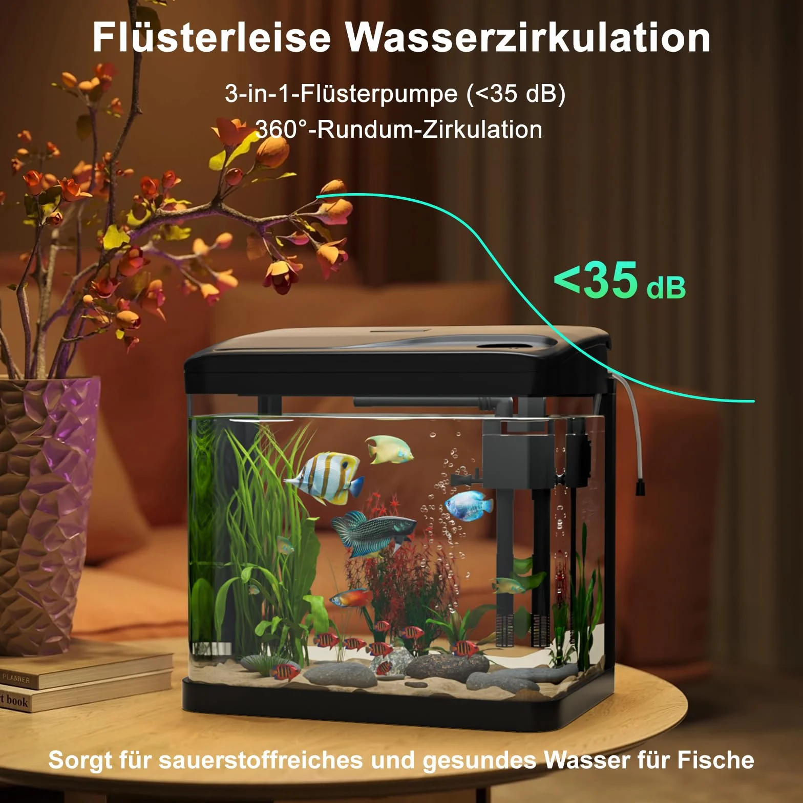 GuKKK Nano akwarium, kompletny zestaw, 15 l, stabilny basen dla początkujących z oświetleniem LED i wbudowanym systemem filtrowania, do ryb, basenów Aquarii, odporny na uderzenia, czarny