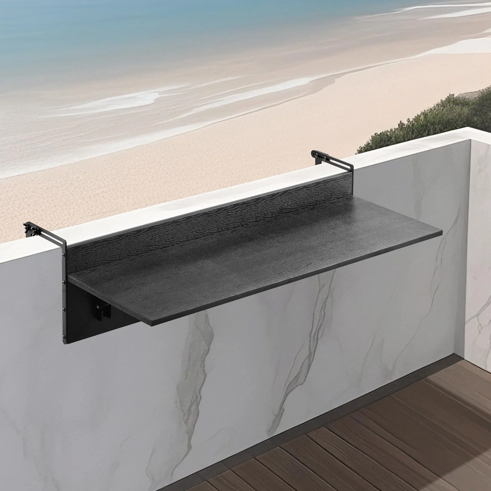 VEVOR Wiszący stół balkonowy, 30 x 81 cm, składany stół balkonowy, obciążenie 22,7 kg, pasuje do balustrady od 2,5 cm do 15 cm, do serwowania na patio i taras