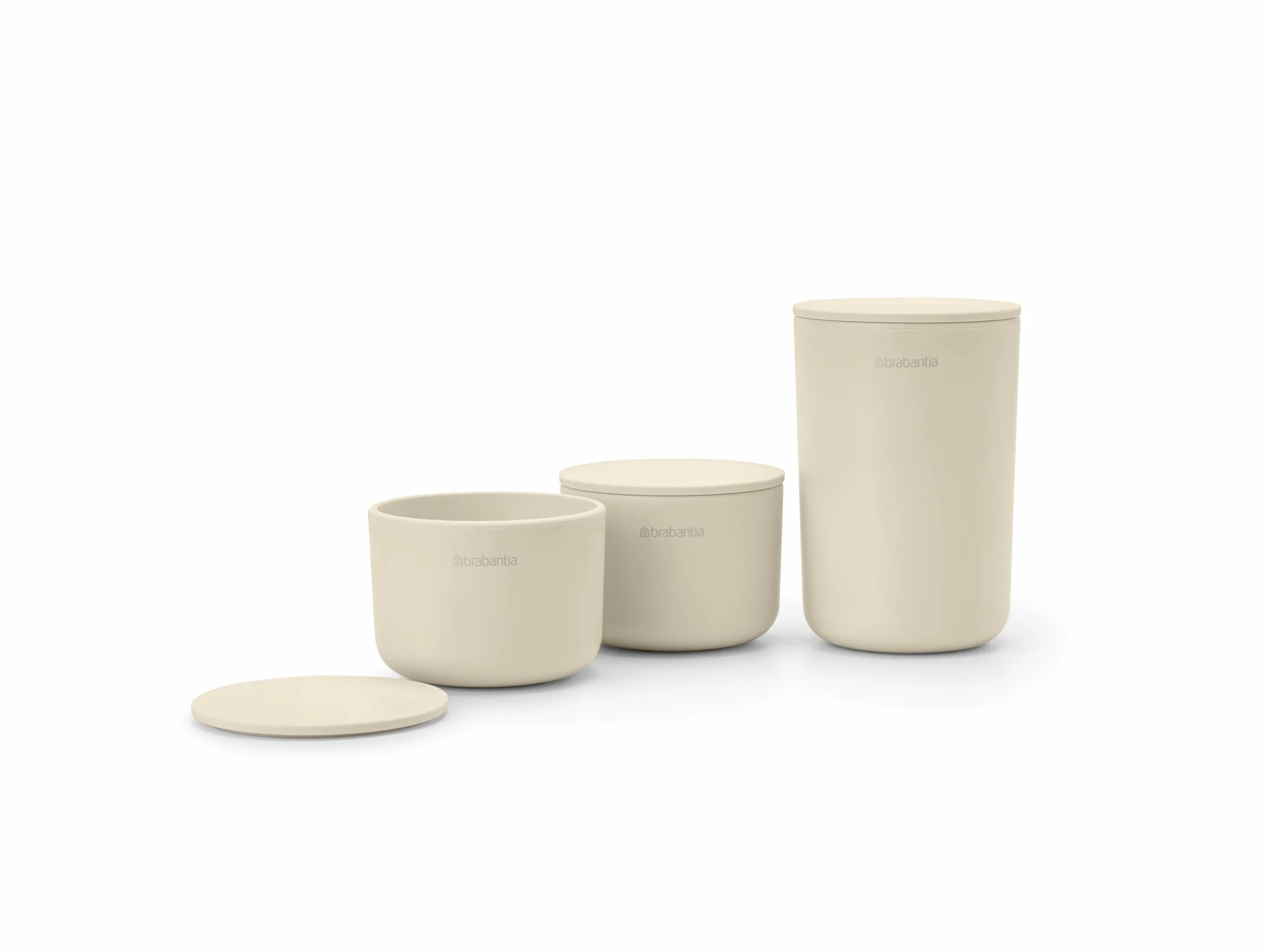 Brabantia - ReNew Zasobniki: 3 szt - do Porządkowania Drobnych Przedmiotów - Możliwość Układania w Stos - Antykorozyjne - Łatwe do Czyszczenia - Soft Beige - 15,2 x 7,6 cm