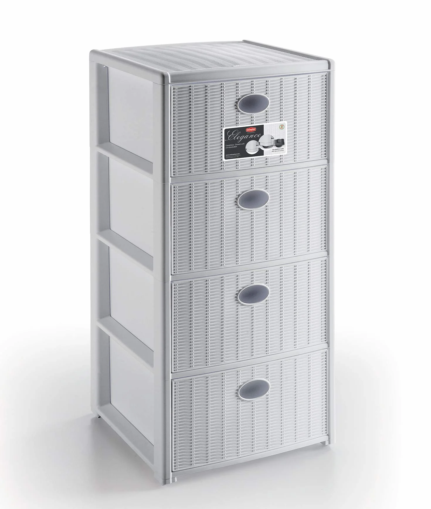 Stefanplast 30400 ELEGANCE KOMMODA Z 4 szufladami BIAŁY cm.40x40x80H, tworzywo sztuczne, przezroczysty biały
