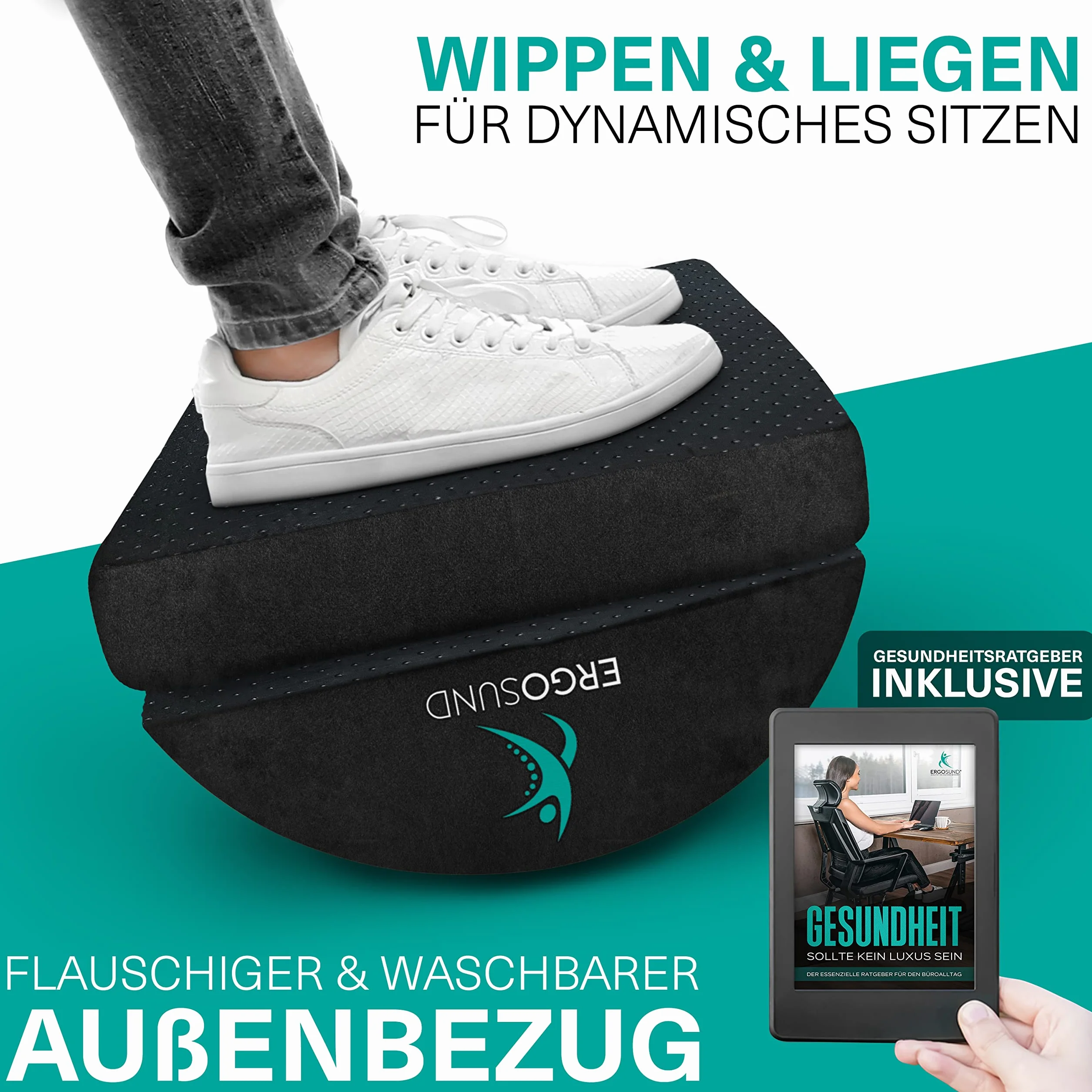 ERGOSUND® Fußstütze Schreibtisch [TESTSIEGER] - Premium Schaumstoffkern - Höhenverstellbare Fußbank [rutschfest] - Ergonomische Fußablage für das Büro & Home Office - Mit Ergotherapeuten entwickelt