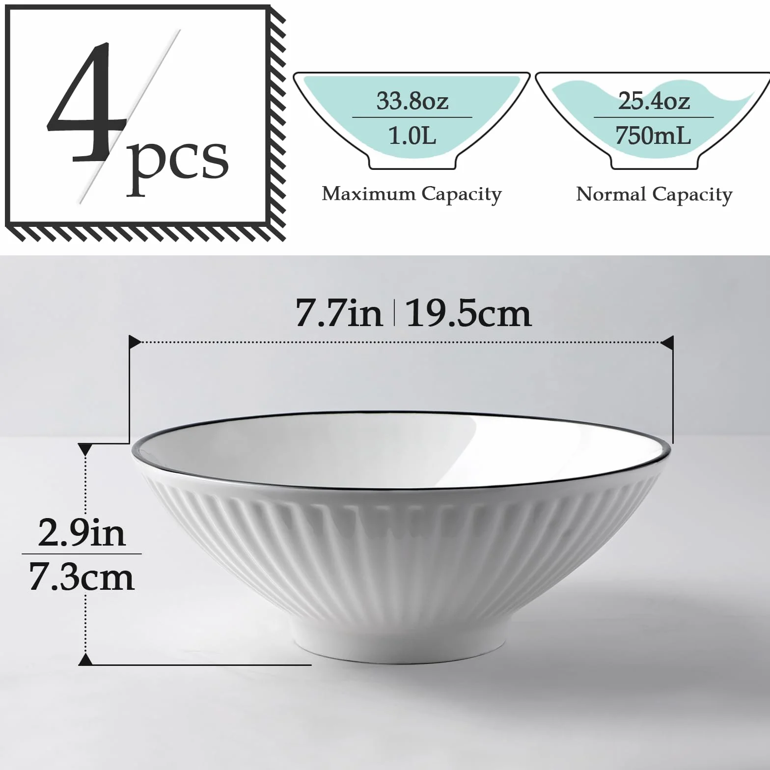 NUTRIUPS Zestaw Misek do Ramenu 20 cm, Ceramiczne Miski do Zupy z Makaronem, Pho i Sałatek, Bezpieczne w Kuchence Mikrofalowej i Zmywarce