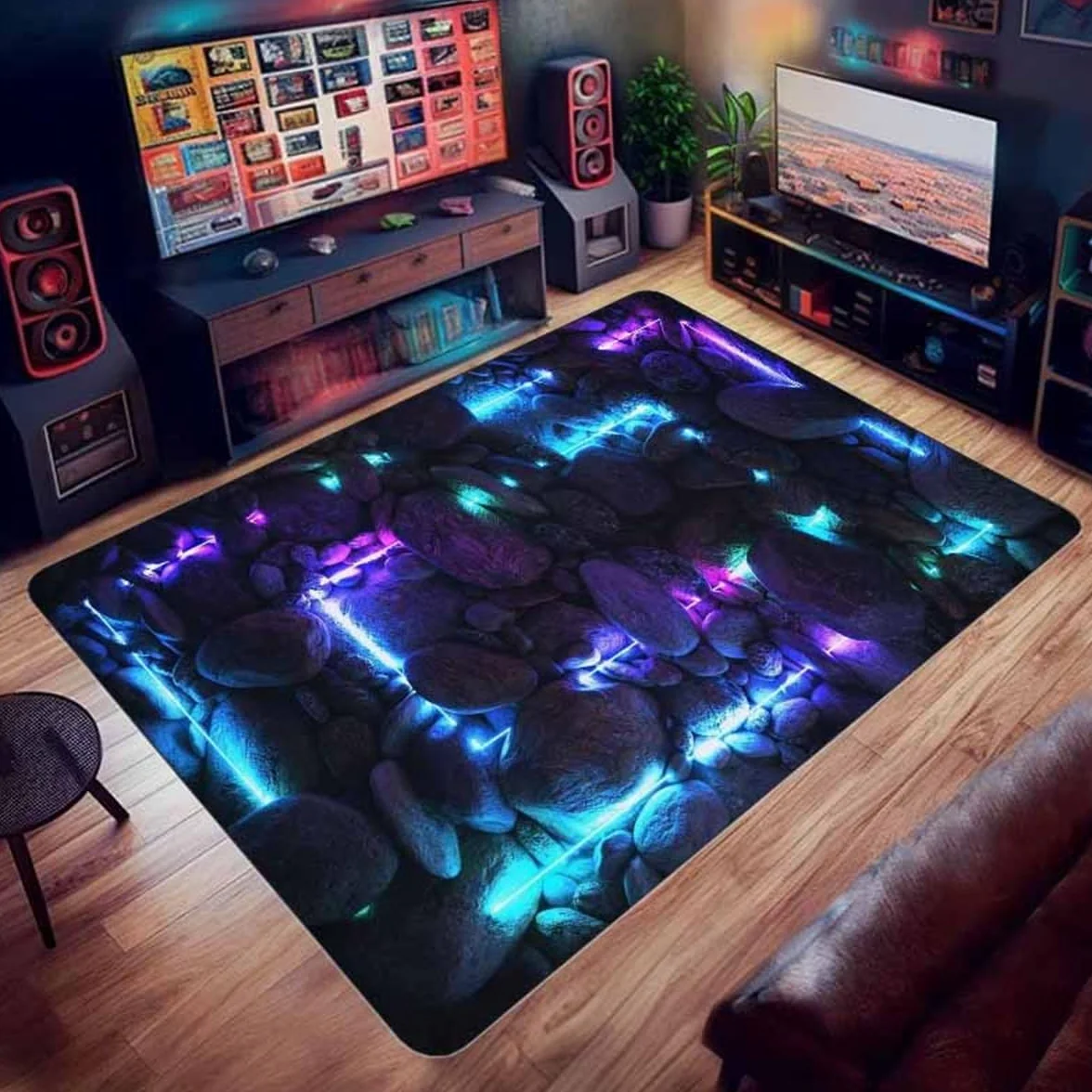 Dywan dla graczy, do sypialni chłopców, 3D, geometryczna iluzja, fajny design, do pokoju komputerowego, miękka flanelowa mata podłogowa do gier, do sypialni, dla dzieci, mata do gier, dywan,
