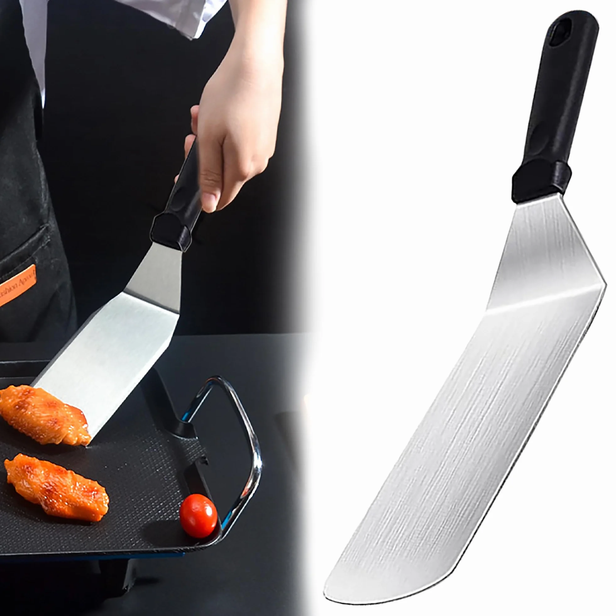 Akcesoria do płyty do burgerów Turner Skrobak do naleśników Flipper, szpatułka ze stali nierdzewnej do metalowej płyty, idealna do grilla i płaskiego talerza, szpatułka do burgerów