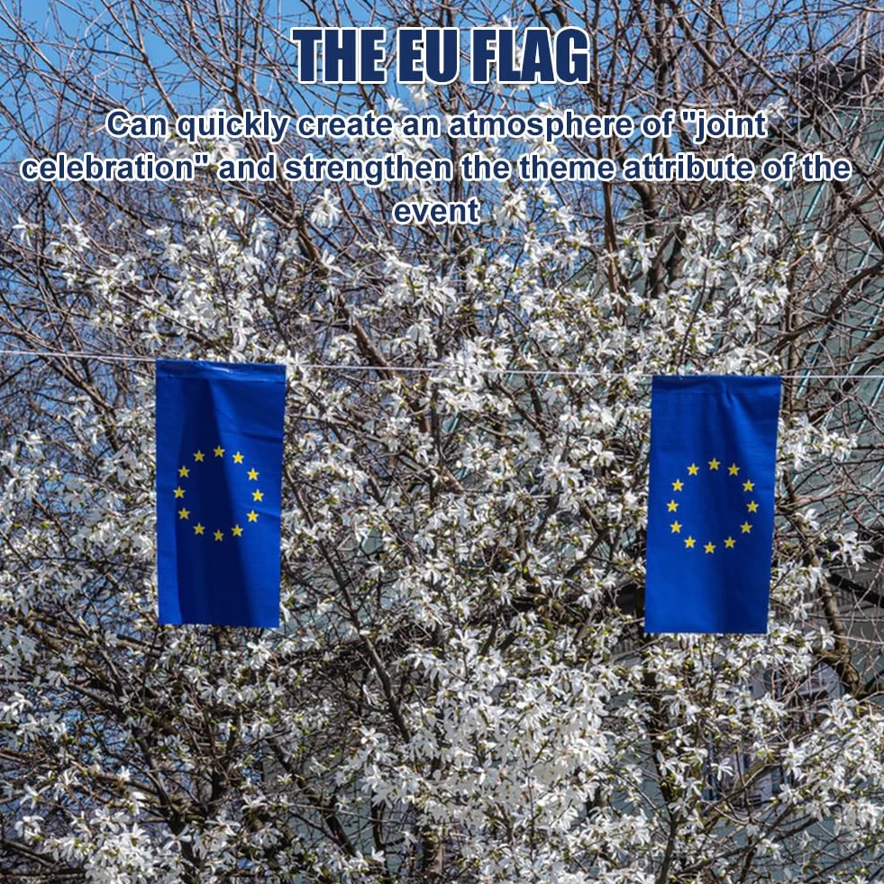 Flaga Unii Europejskiej, mała flaga Unii Europejskiej, łańcuch flagowy Unii Europejskiej, girlanda europejska, na zawody, parady, karnawał, imprezę, 14 x 21 cm, 6 m, 20 sztuk