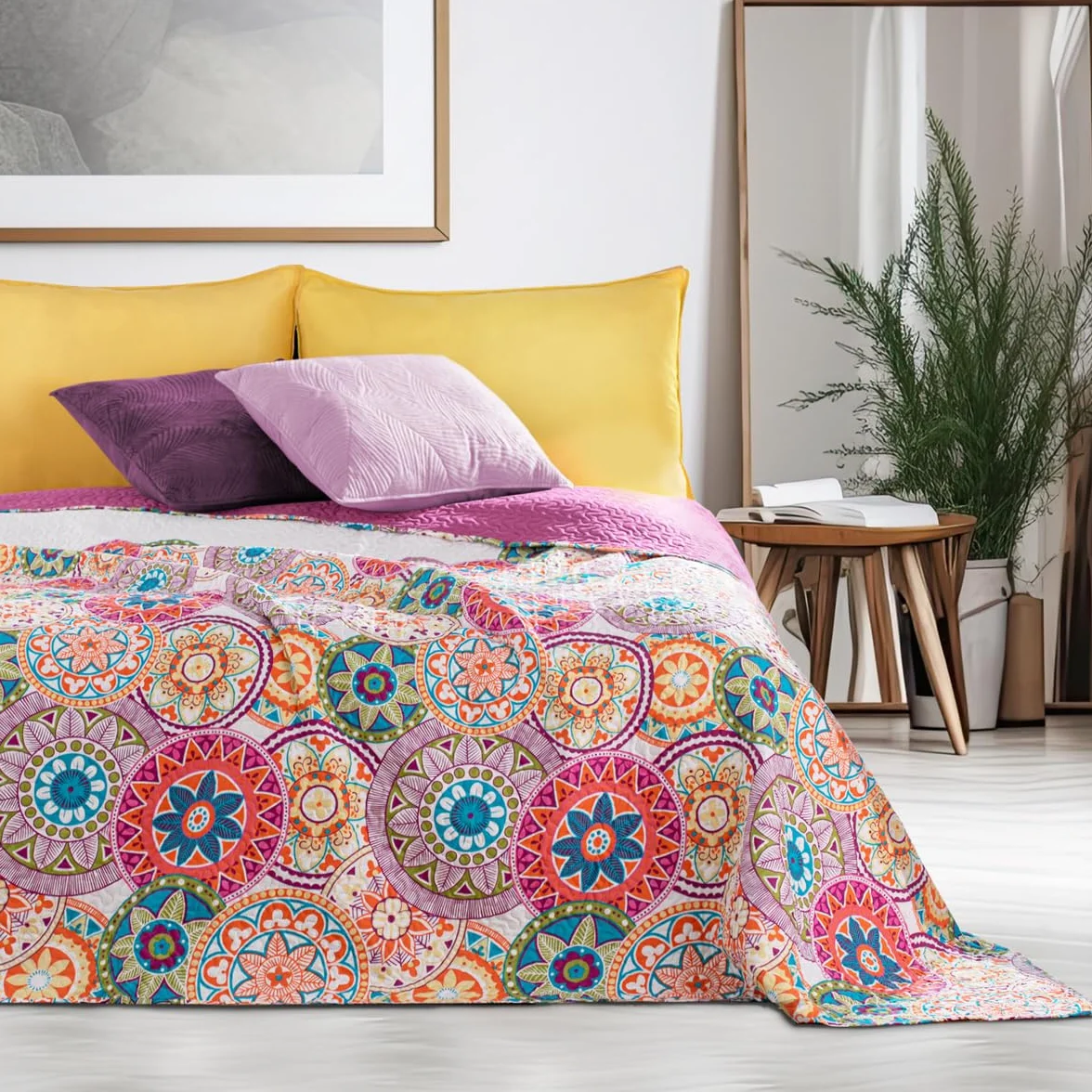 DecoKing 12222 Dwustronna narzuta na łóżko 200 x 220 cm różowy fioletowy biały ciemny antracyt kolorowa Bibi