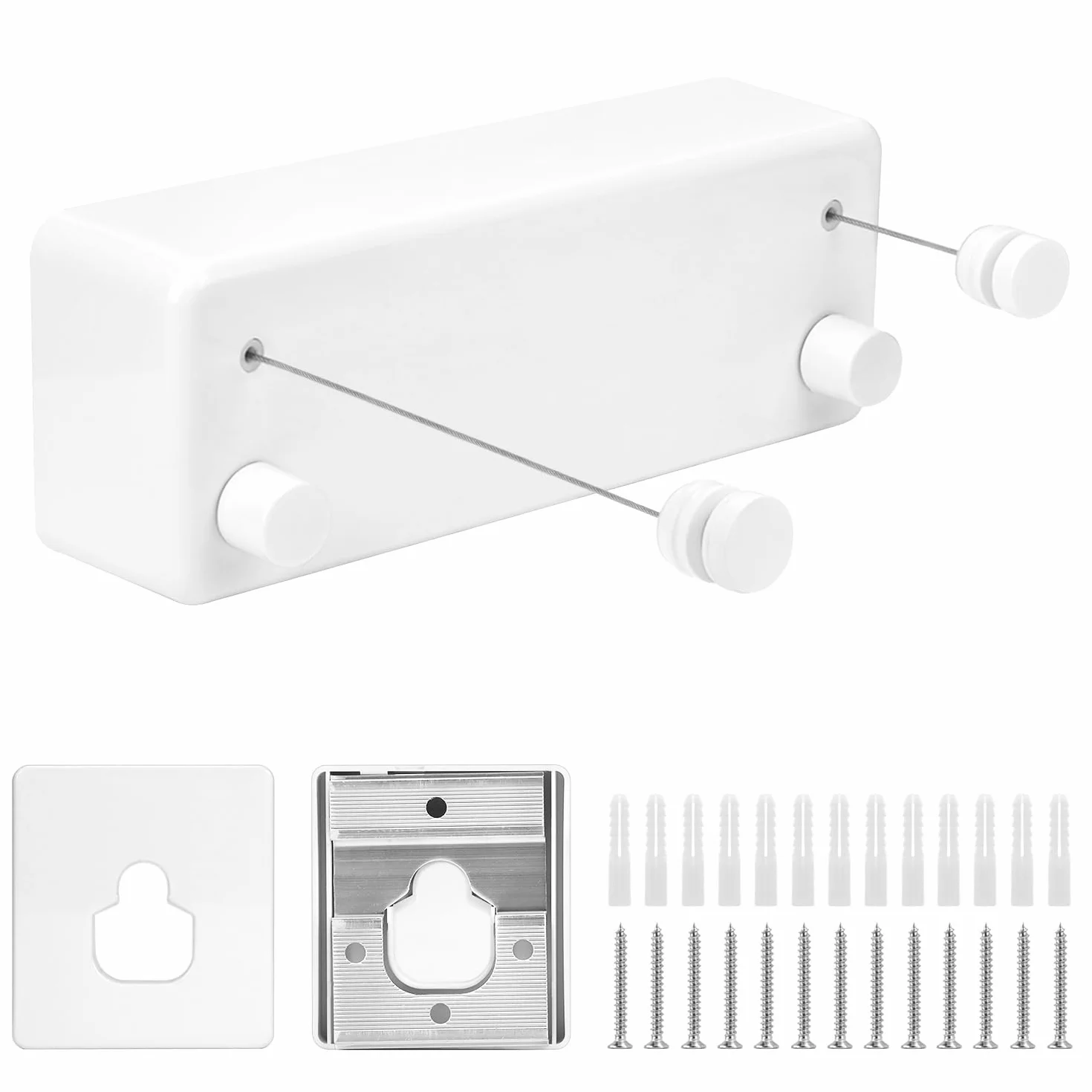 QWORK® Sznur na bieliznę 4.2 m, montowany do ściany, biały, dwie linie, na balkony, łazienki