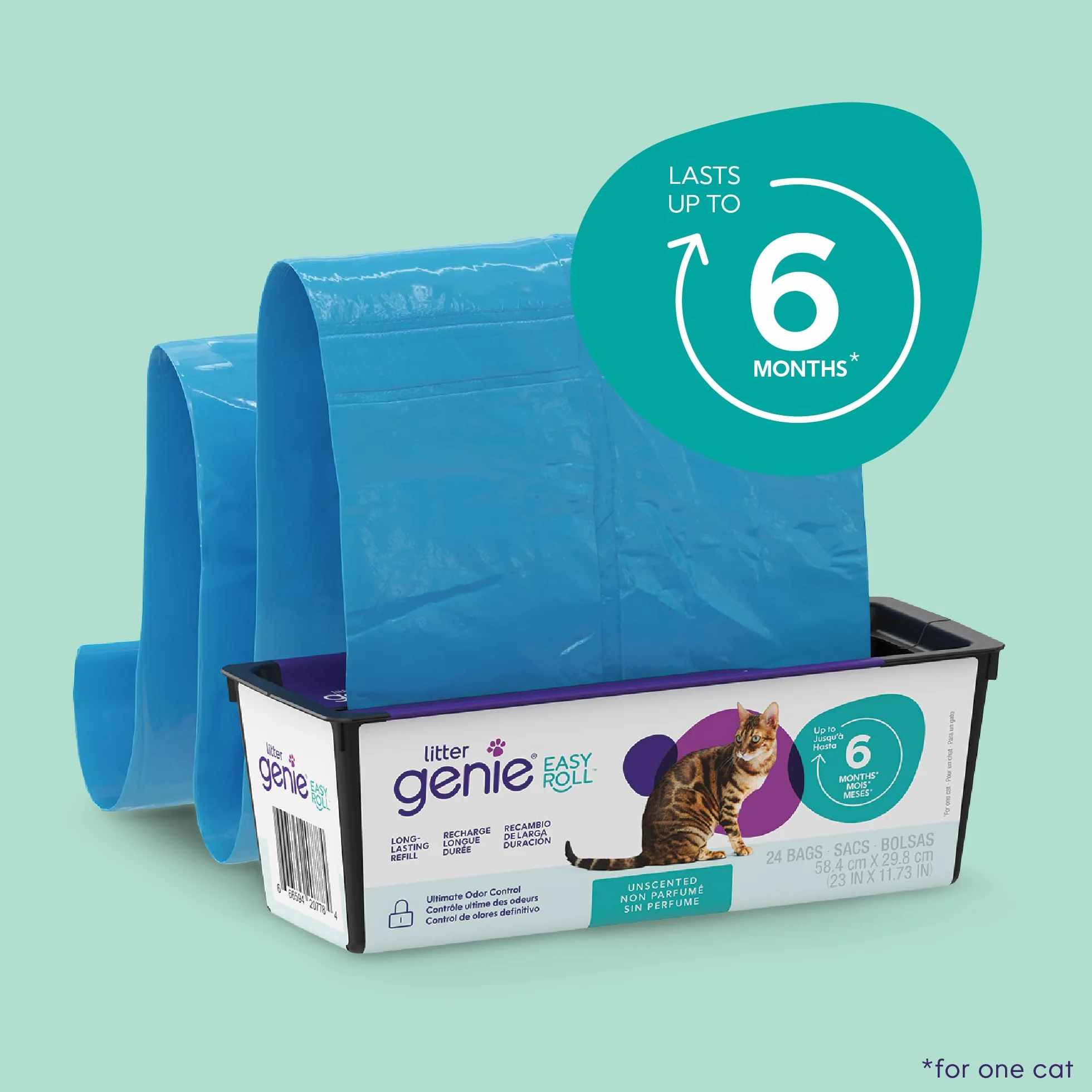 Litter Genie system utylizacji żwirek dla kotów, łatwe zwijanie wiaderka, kontrola zapachu, 1 wkład z 24 torbami