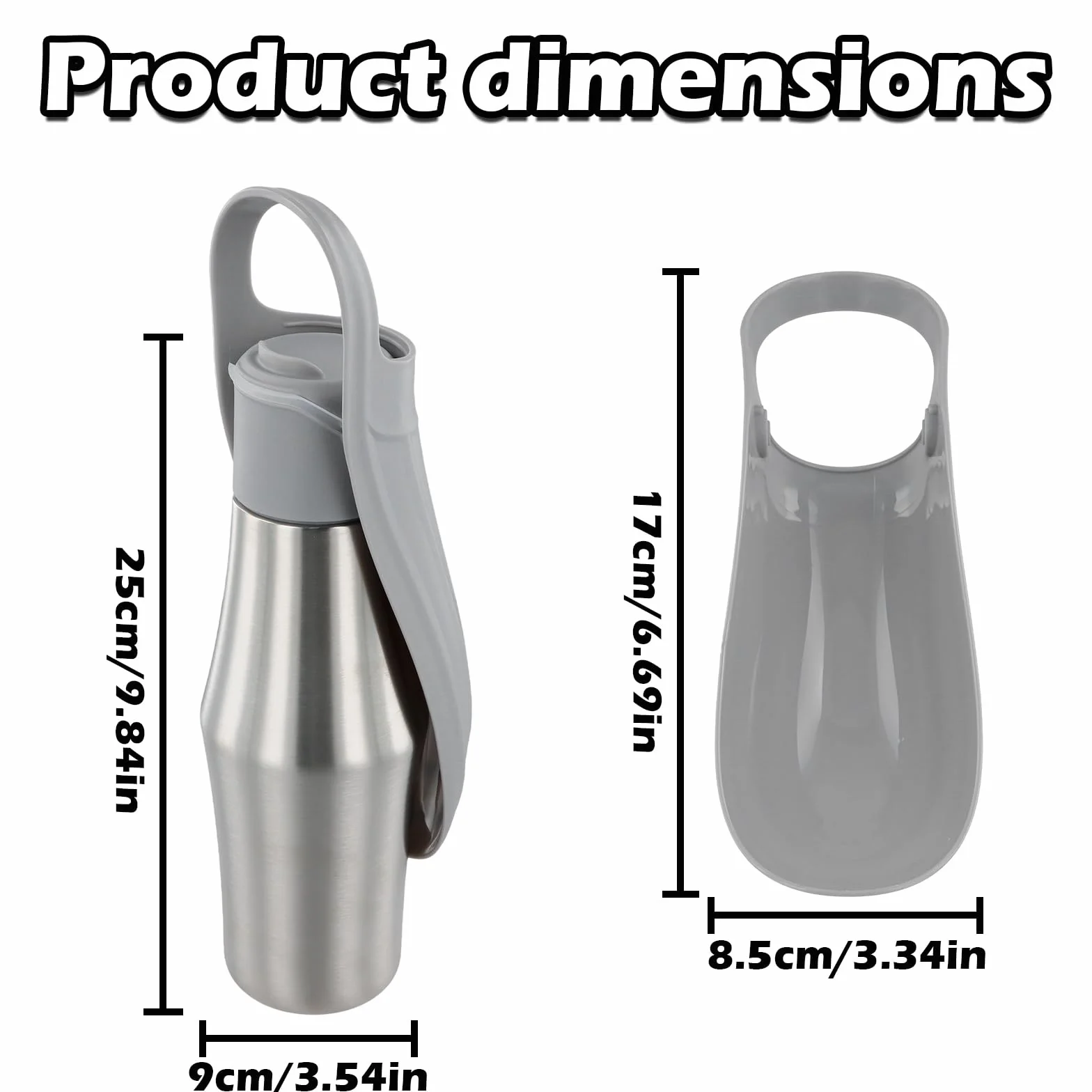 Przenośna butelka dla psa ze stali nierdzewnej 750 ml szara