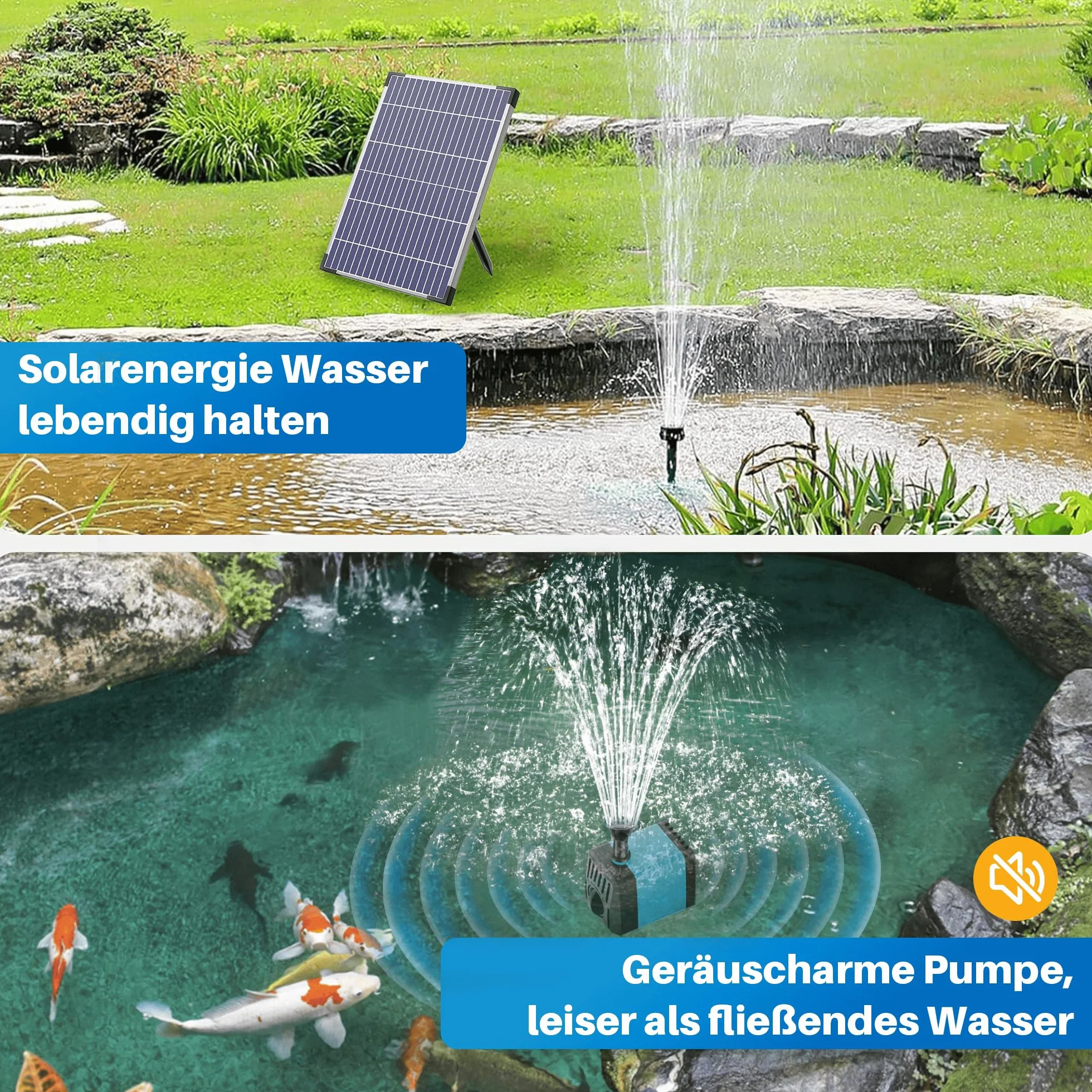 Biling Solarna pompa do stawu 12 W, 450 l/h, cicha pompa solarna z 4 dyszami, fontanna solarna na zewnątrz z wężem do strumieni, do stawów ogrodowych, wentylacja do 500 l, fontanna solarna "zrób to
