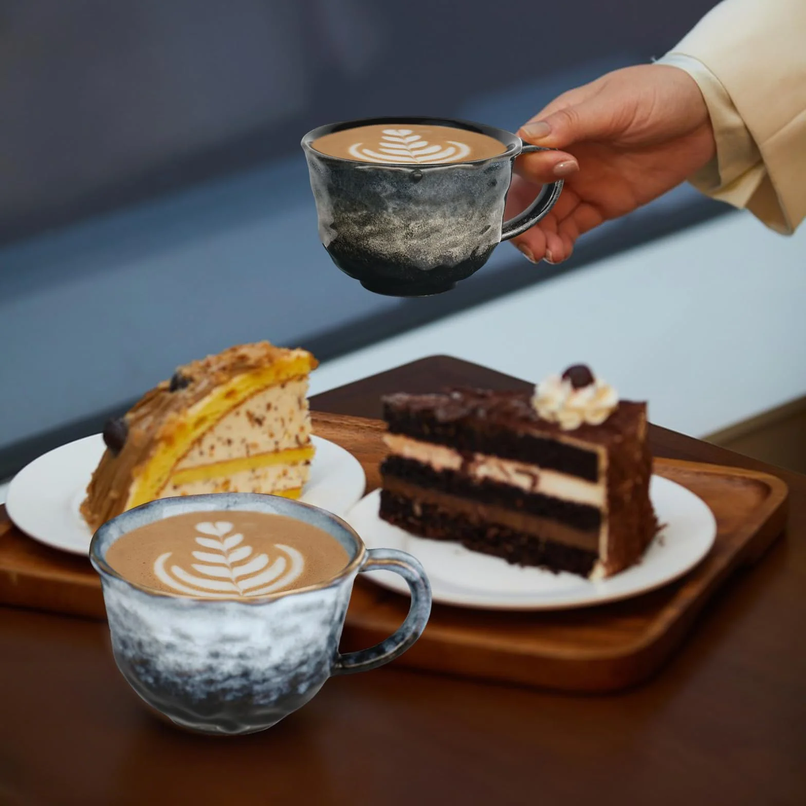 2 sztuki grubościennych filiżanek do cappuccino z uchwytem 270 ml, kubki do cappuccino, nadające się do mycia w zmywarce, prezentowane w pudełku prezentowym, do kawy, herbaty, latte macchiato
