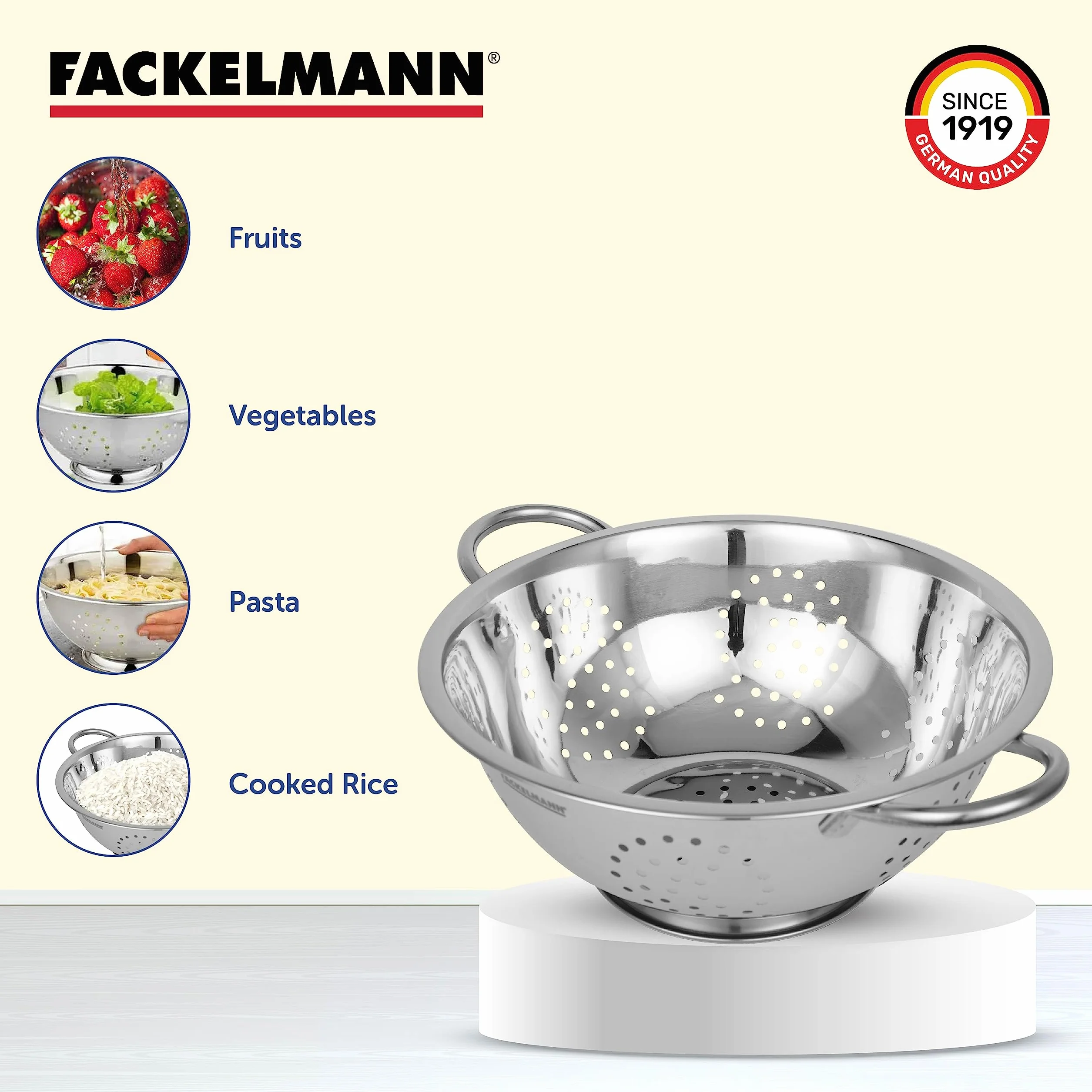 Fackelmann Durszlak, Stal Nierdzewna, Srebrny, 24 cm
