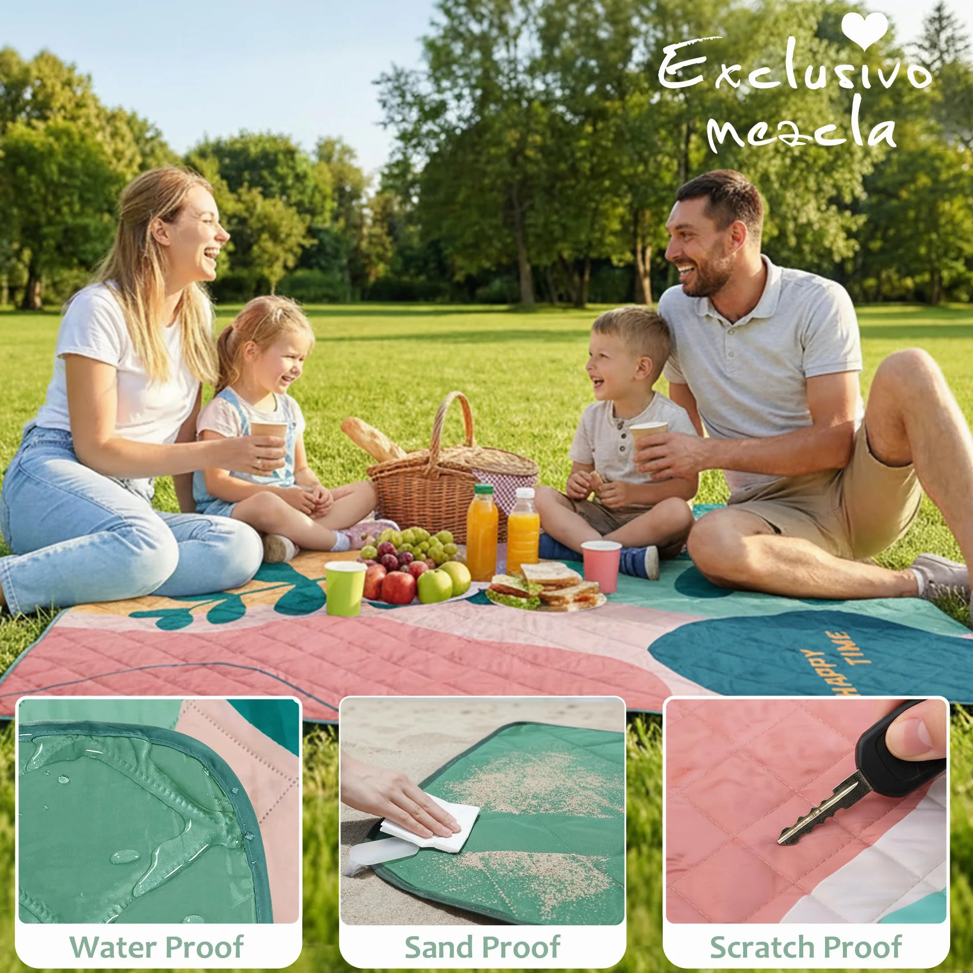 Exclusivo Mezcla Wodoodporne koce piknikowe na zewnątrz wielofunkcyjne dywany na kemping, podróże, do parku, na plażę, do ogrodu, 3-warstwowy 150 x 200 cm, duży, odporny na piasek koc plażowy