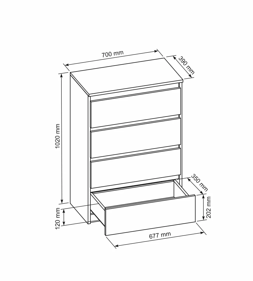 meble masztalerz Komoda Sonoma 70 cm Matowa z 4 szufladami - 70x102x39 cm - Komoda do salonu, sypialni - Szafka z szufladami - Komoda z szufladami
