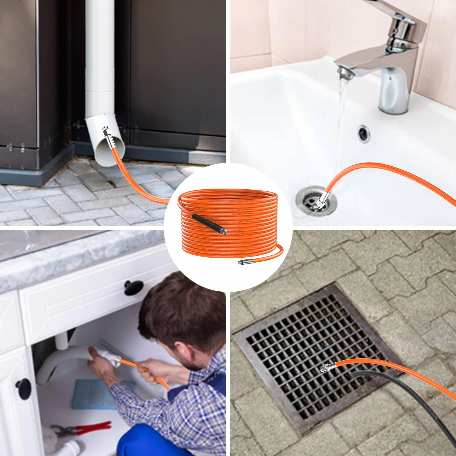 15M Wąż do Czyszczenia, Zestaw do Czyszczenia rur Odpływowych Myjką Ciśnieniową z Obrotowa Dysza, Wąż Spustowego Adapter do Karcher K2 K3 K4 K5 K6 K7, Bosch AQT, Lavor