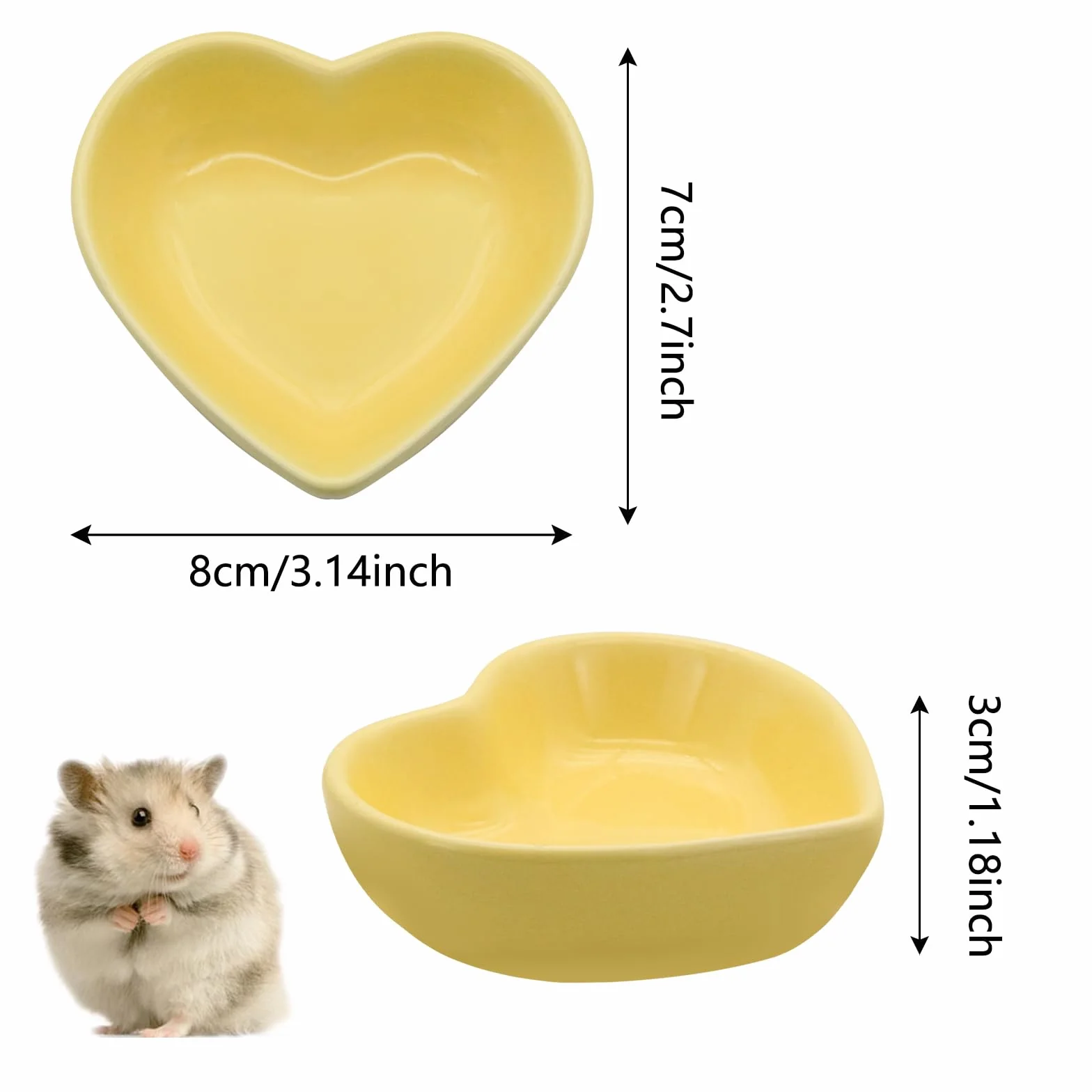 Miska dla chomika, ceramiczna miska w kształcie serca, zmywalne miski na jedzenie i wodę dla małych zwierząt, takich jak chomik, świnka morska, renifer, jeż, szynszyla, papuga