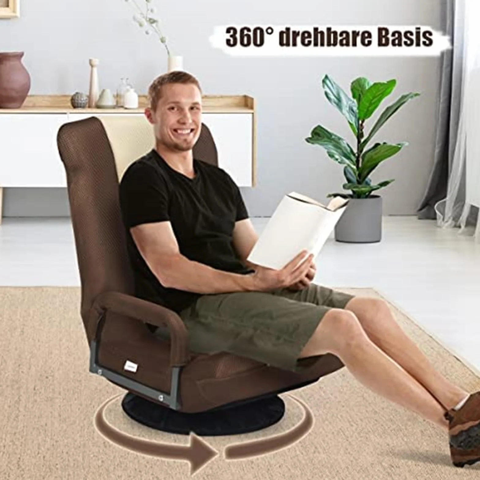 COSTWAY Krzesło podłogowe obracane o 360°, fotel podłogowy z 6-stopniową regulacją oparcia, tapicerowany fotel gamingowy, sofa podłogowa, krzesło do medytacji, nośność do 140 kg, Lazy Sofa (brązowe)
