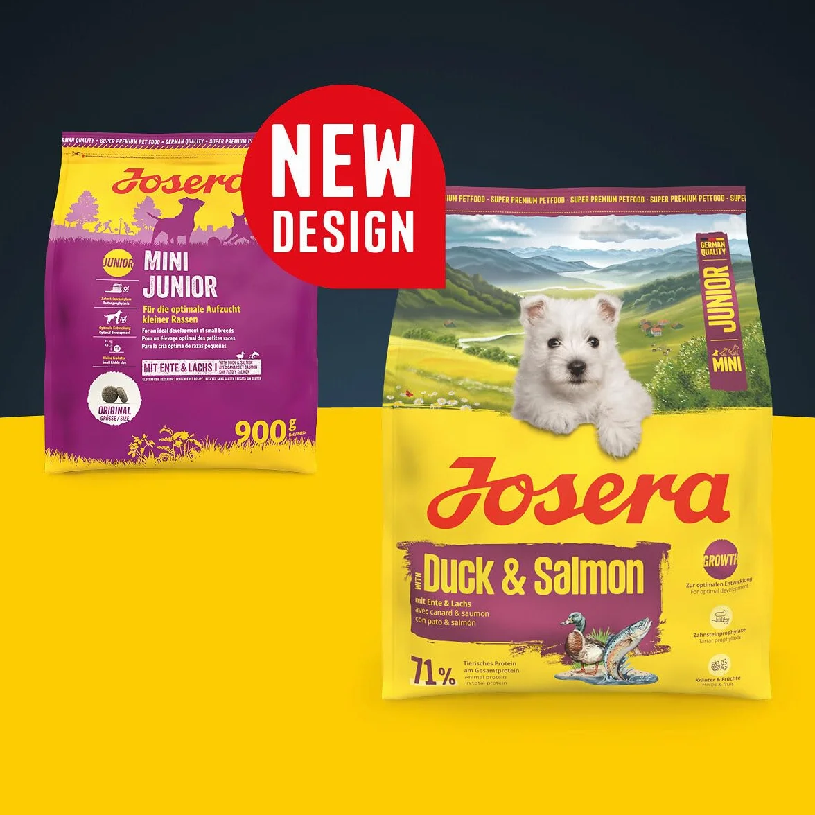 JOSERA Mini Junior kaczka i łosoś (1 x 900 g) | sucha karma premium dla rosnących psów do 10 kg od 6. tygodnia | karma dla szczeniaków dla optymalnego rozwoju | małe krokiety | bezglutenowa | 1