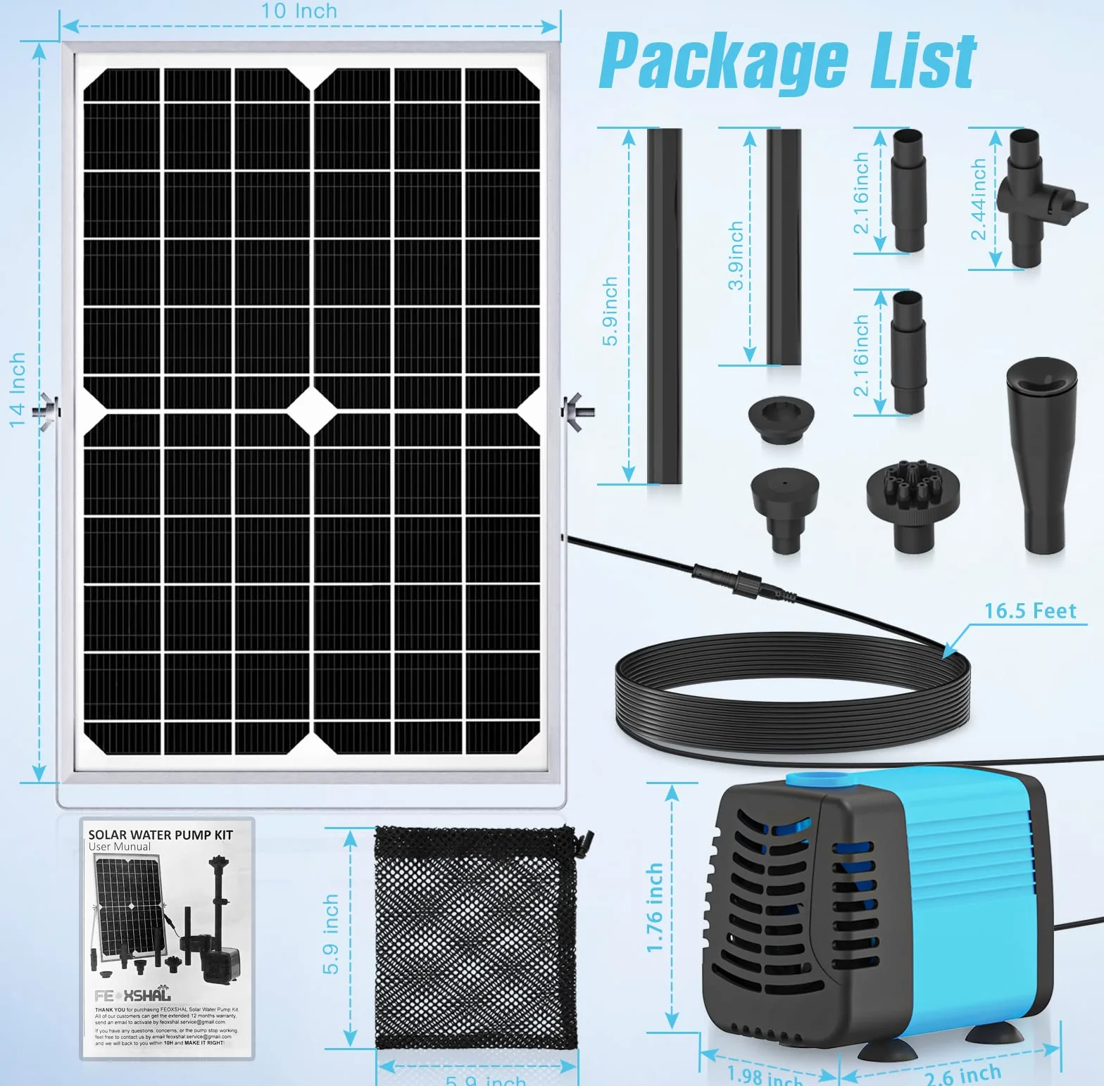 Pompa solarna do oczka wodnego 15 W, 720 l/h | 4 wymienne dysze fontannowe | do oczek wodnych, fontann i stawów ogrodowych.