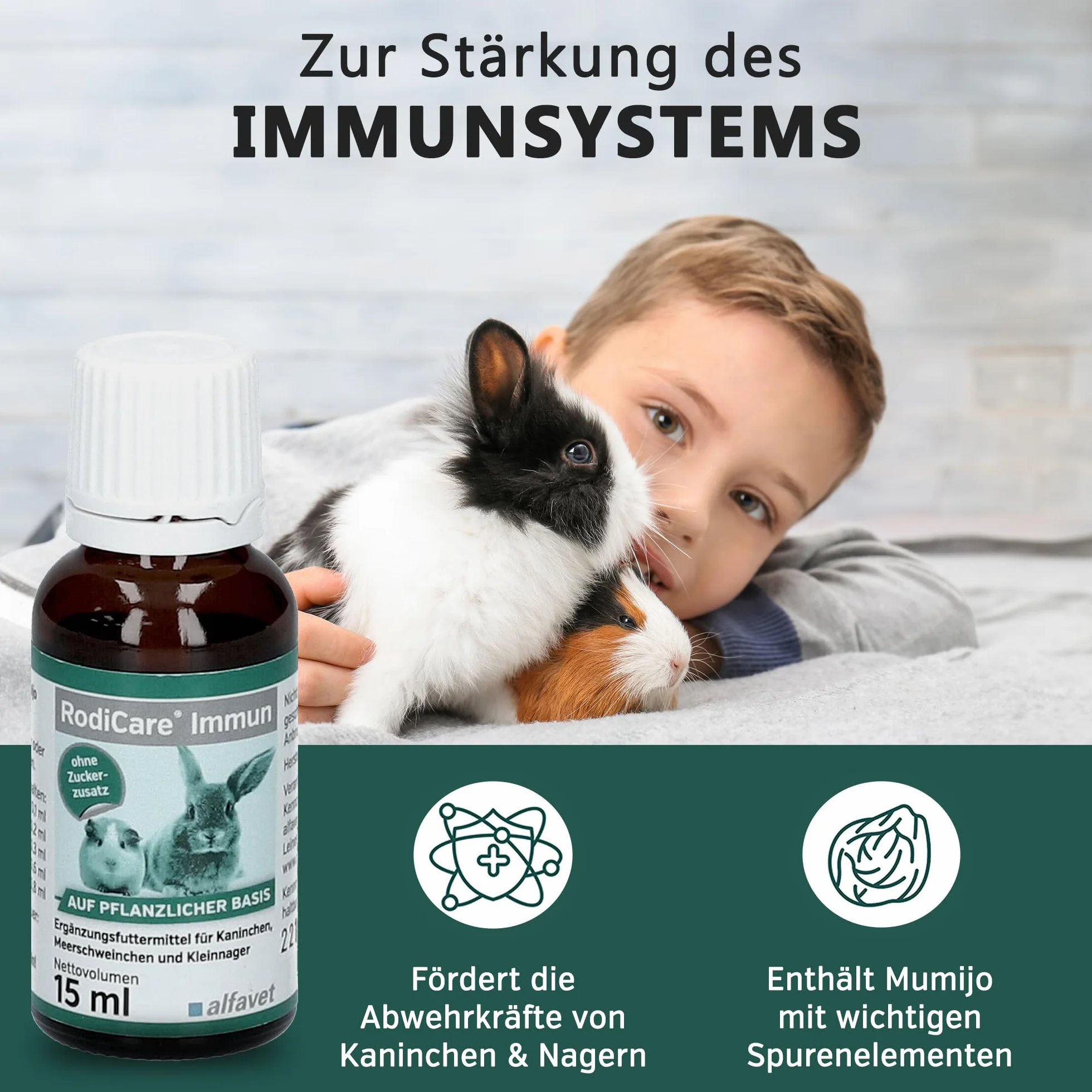 alfavet RodiCare Immunologiczny wzmocnienie odporności królików, świnek morskich i małych gryzoni, karma uzupełniająca, 15 ml, strzykawka dozująca