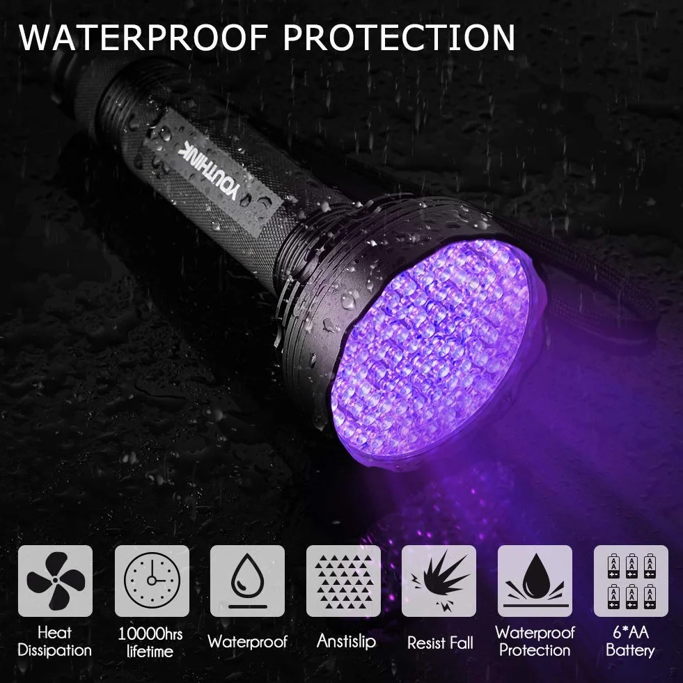 YOUTHINK latarka UV 100 diod LED wykrywacz moczu dla zwierząt domowych czarne światło