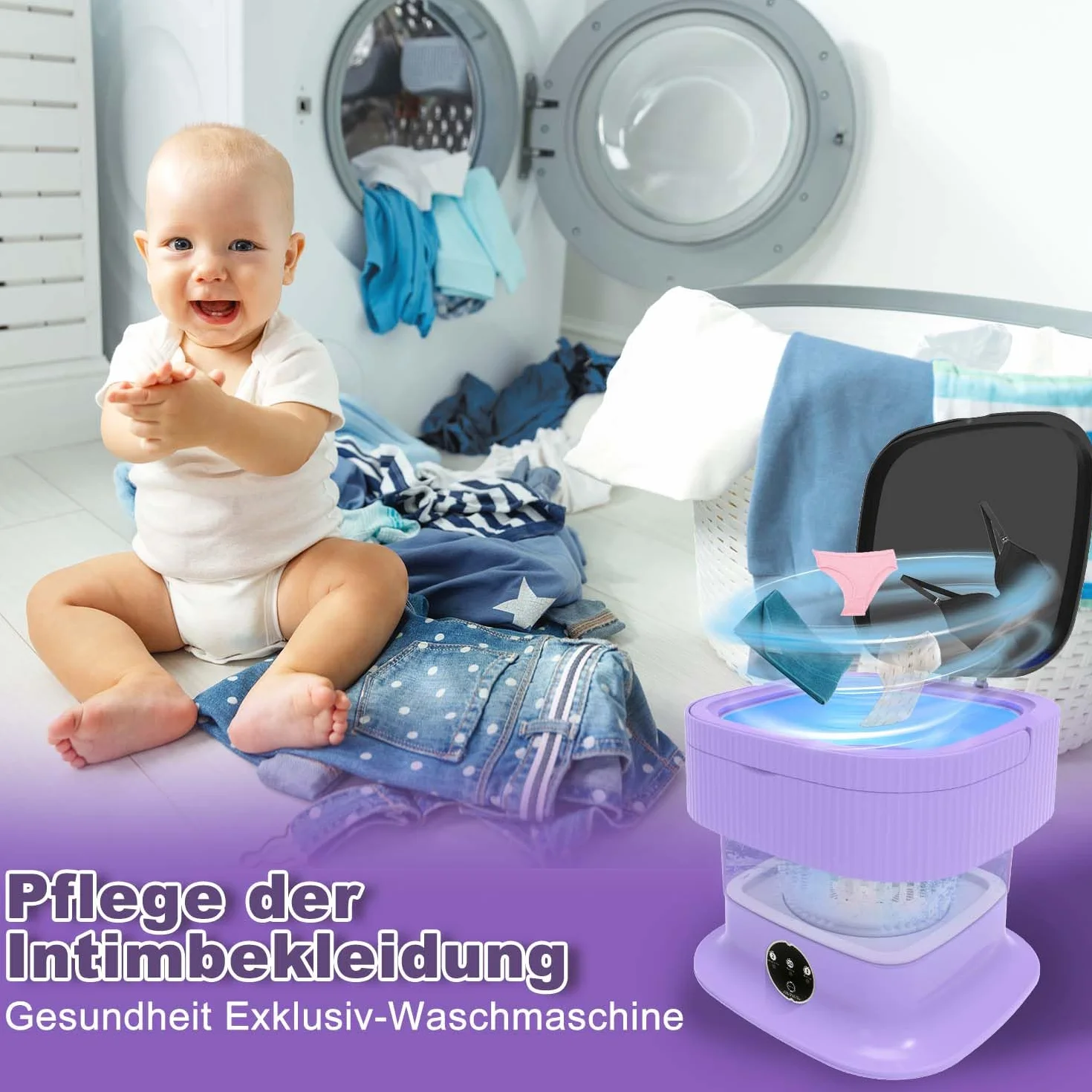 Mini pralka, 14 l, 2 w 1, pralka kempingowa, mini pralka z wirowaniem, mała, pojedyncza pralka, do bielizny, odzieży dla niemowląt, mieszkania, sypialni, hotelu, fioletowa