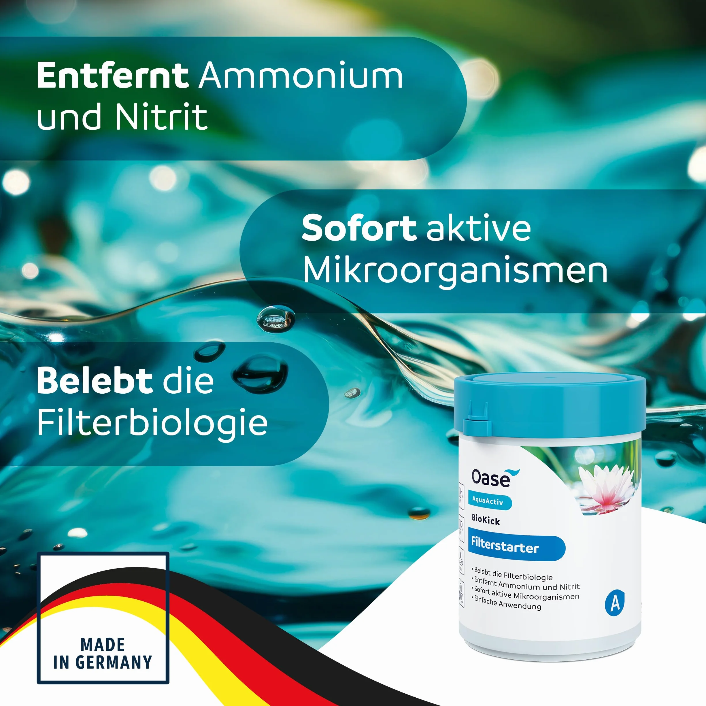 OASE 43150 AquaActiv BioKick 100 ml na 5000 l – bakterie do stawu rybnego, stawu ogrodowego do pływania
