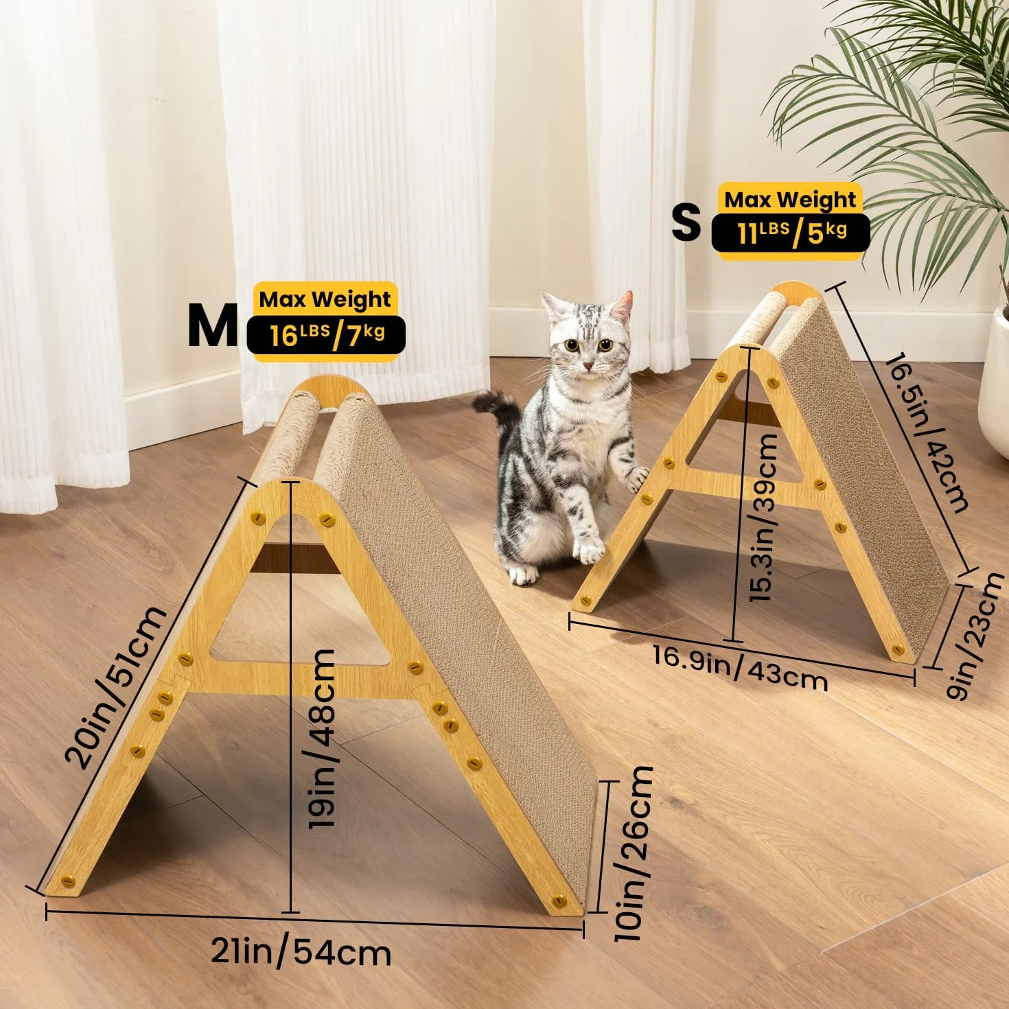 Conlun A-Frame Cat Scratching Board 2w1 Vertical Horizontal Cardboard Scratcher with Wooden Stand for Furniture Protection