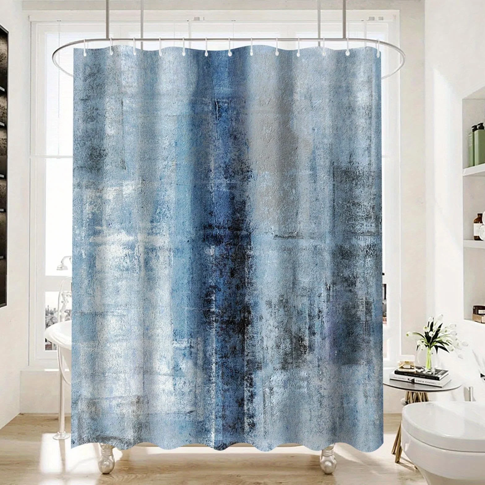 Abstrakcyjna niebiesko-szara zasłona prysznicowa, 237 x 180 cm, można prać w pralce, dekoracja łazienki z 12 haczykami, stylowy nowoczesny design artystyczny dla eleganckich akcesoriów domowych