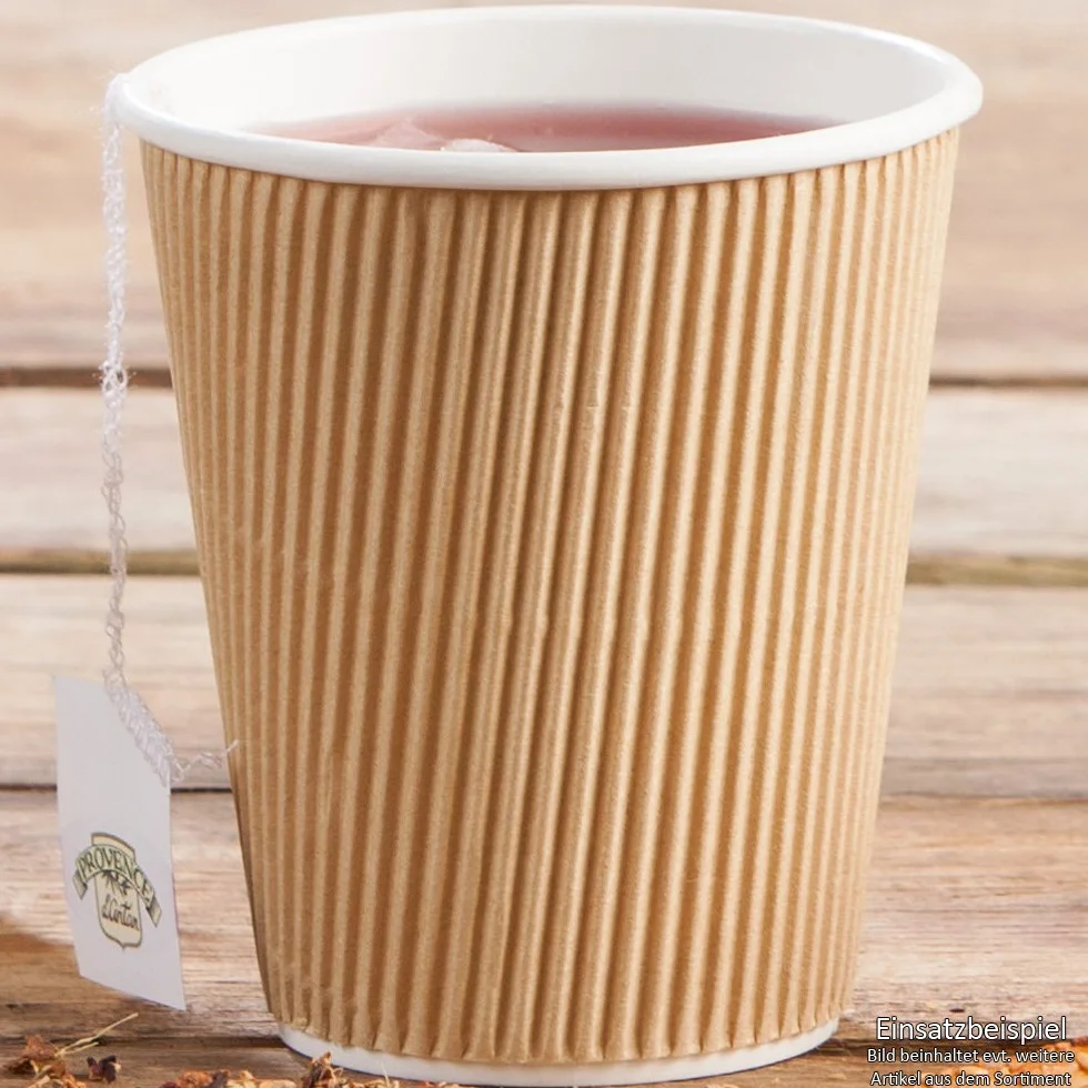 BIOZOYG 25 sztuk kubków do kawy, izolowane kubki papierowe 300 ml, Ø 90 mm, białe/brązowe, ryflowane, bez plastiku, zrównoważone materiały, jednorazowe kubki do grzanego wina