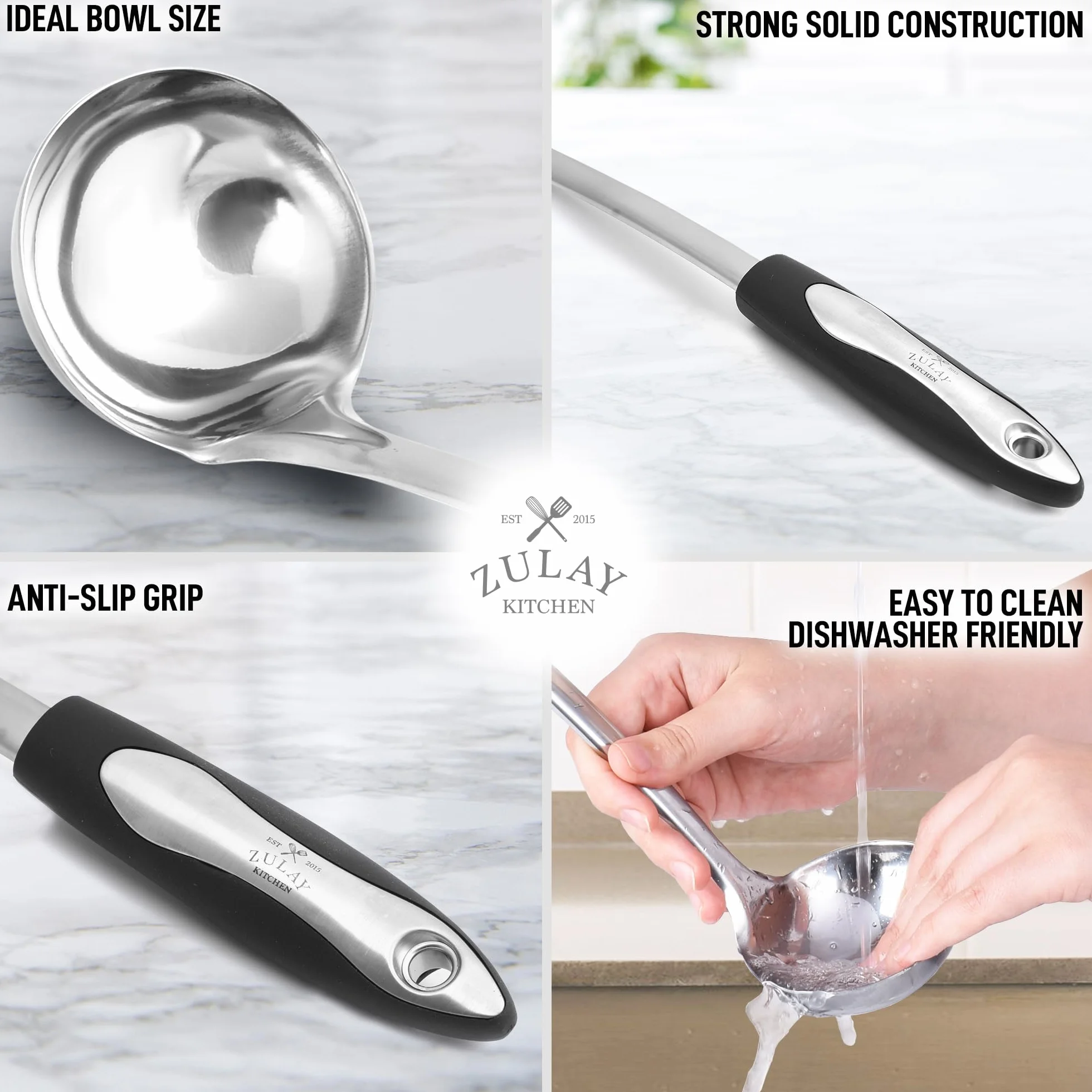 Zulay Kitchen Chochla do zupy ze stali nierdzewnej – idealna do serwowania gulaszu, chili i bulionu – 30 cm z silikonowym uchwytem