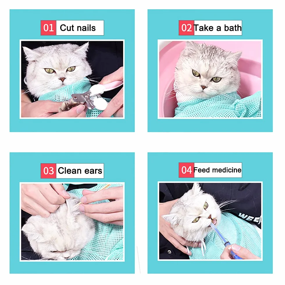 Eummy Cat Grooming Restraint Bag Regulowany Anti Scratch Prysznic Net Zielony