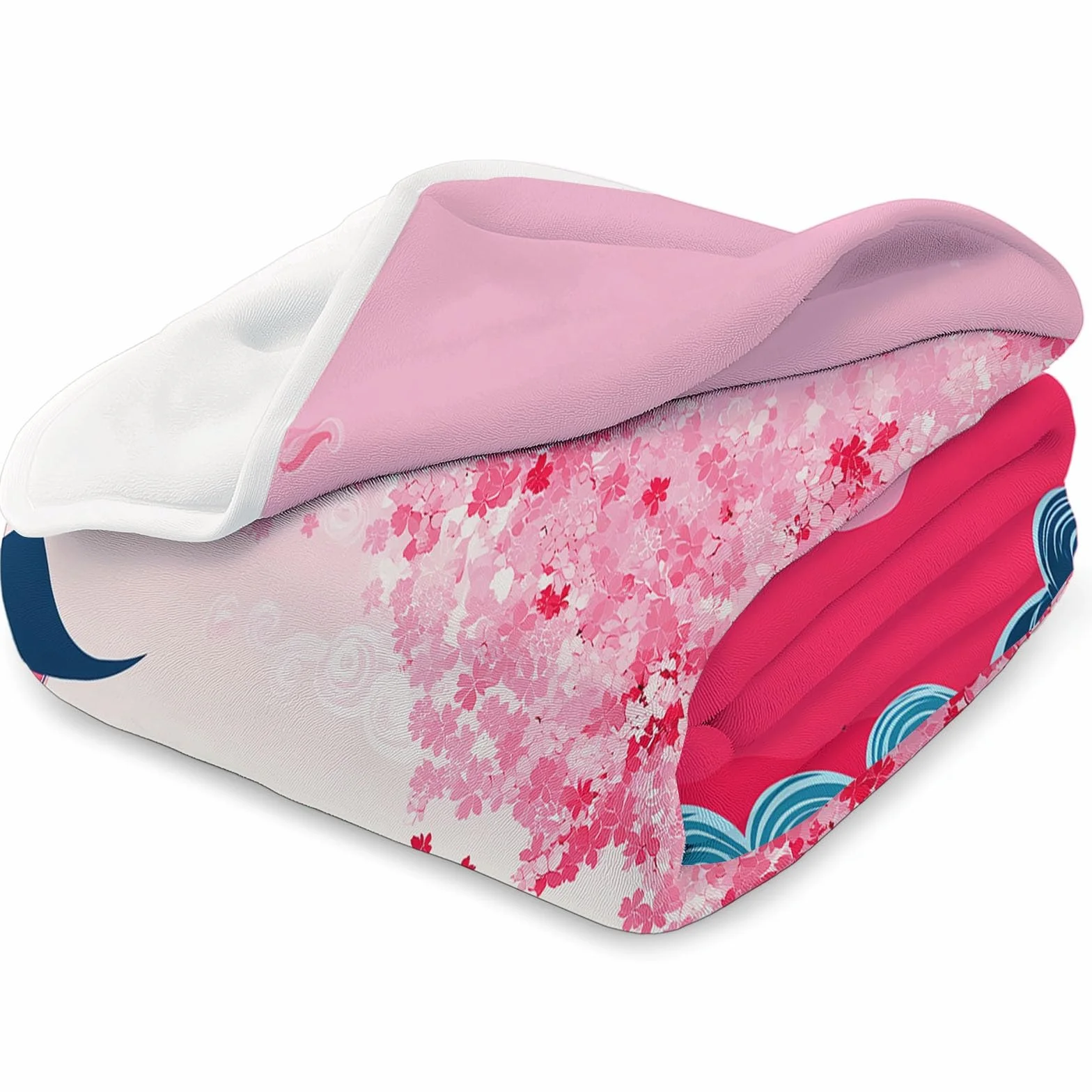 Flanelowy koc polarowy Rośliny Kwiaty Wiśni Elegancja Polar Pled, narzuta na sofę Wygodny podwójny koc na łóżko 2-osobowy koc zimowy w kratę, 220 x 240 cm różowy