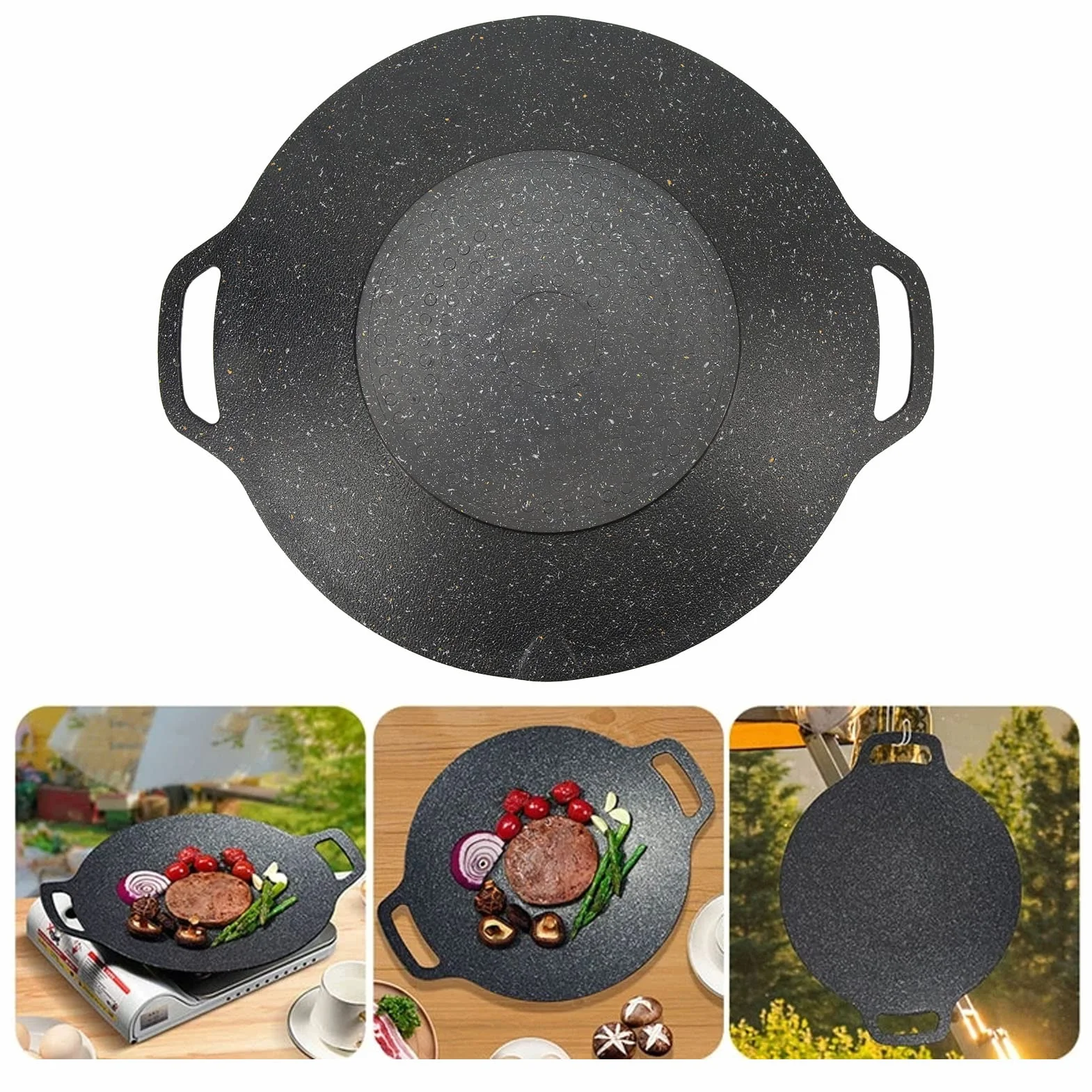Koreański Grill, Solidny Aluminiowy Odlew Ciśnieniowy Koreańska Patelnia do Grillowania Czarna Pofałdowana Tekstura na imprezę Przy Grillu (34cm)