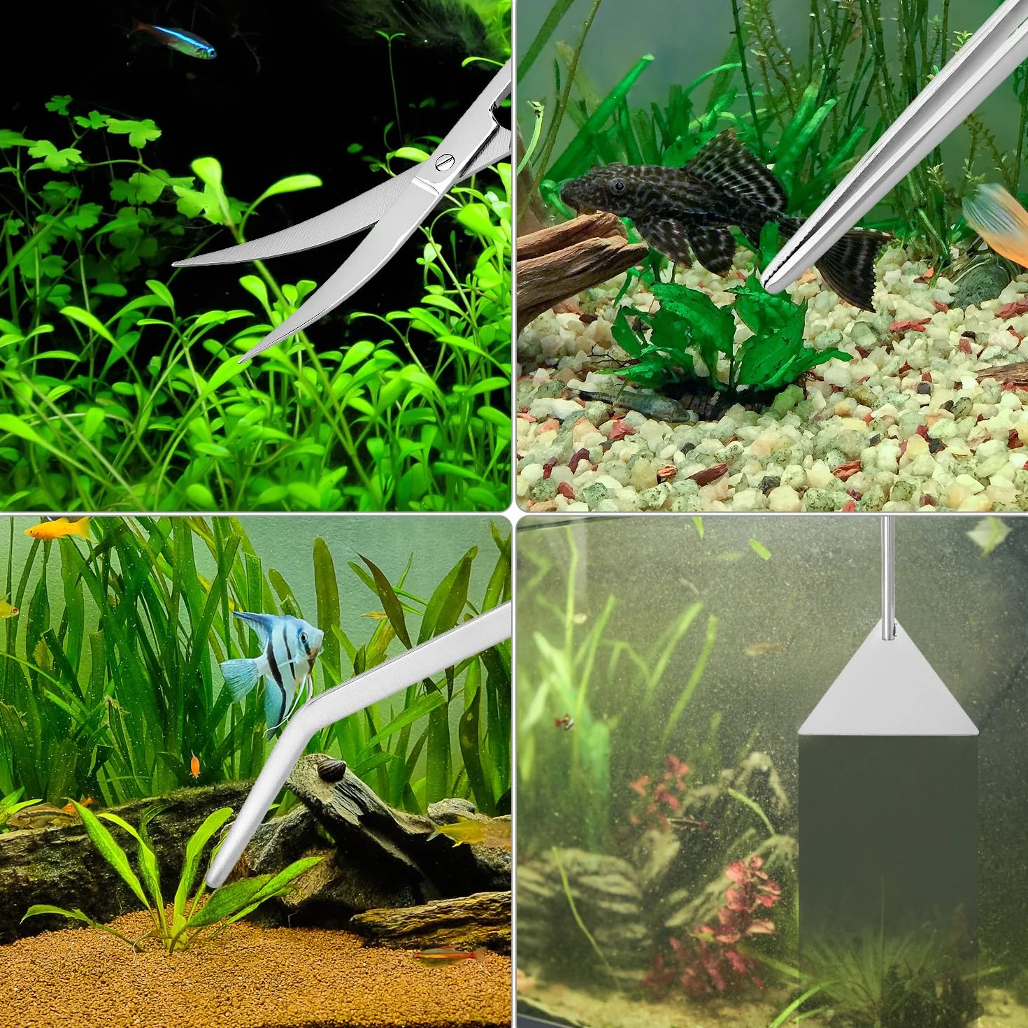 QWORK Zestaw narzędzi do akwarium Aquascape 4 w 1 ze stali nierdzewnej