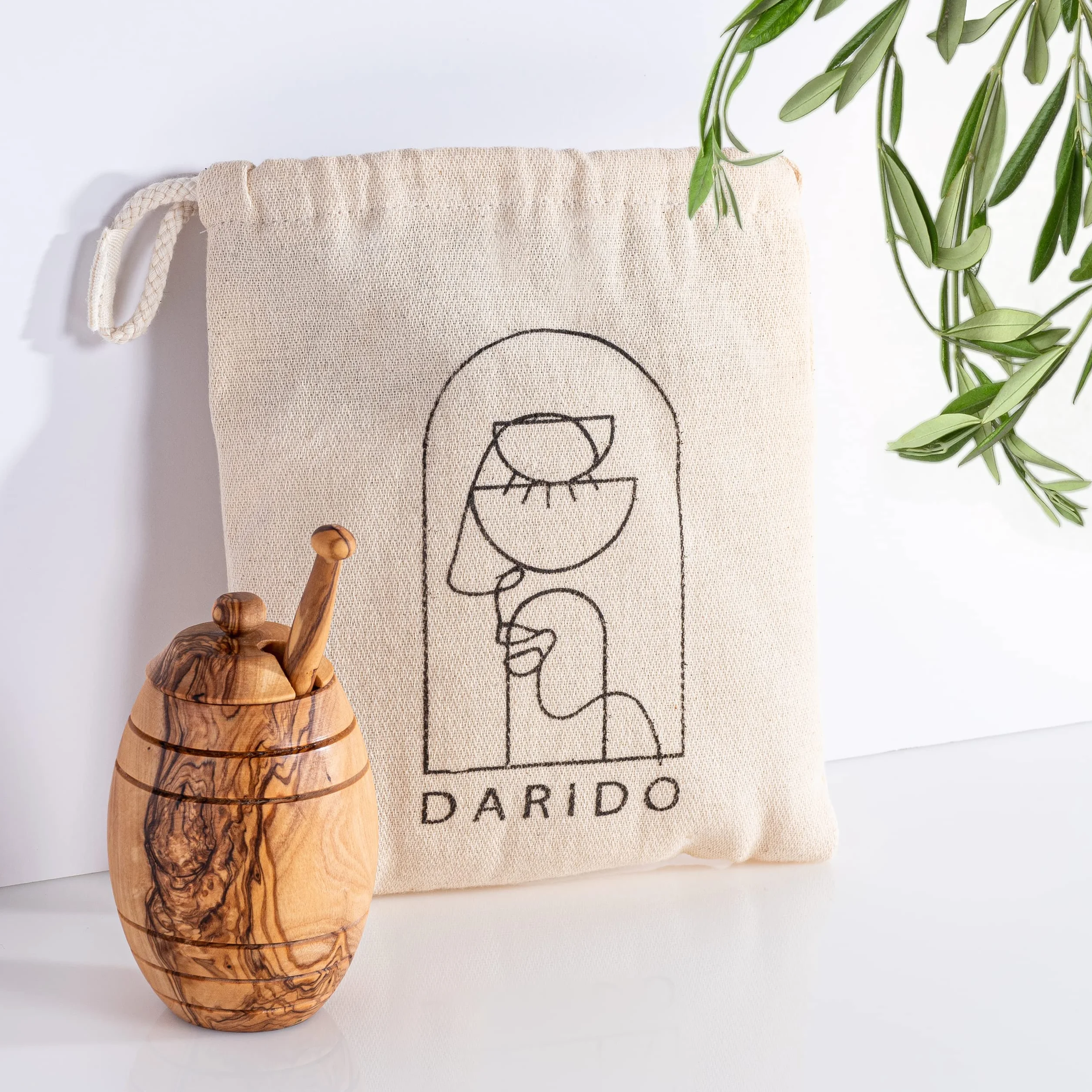 Garnek na miód z naturalnego drewna oliwkowego z łyżeczką – ręcznie wykonany – 12 x 8 cm – pojemnik na miód z drewna z pokrywką i łyżeczką do miodu – 12 x 8 cm, z łyżeczką do miodu, z drewna
