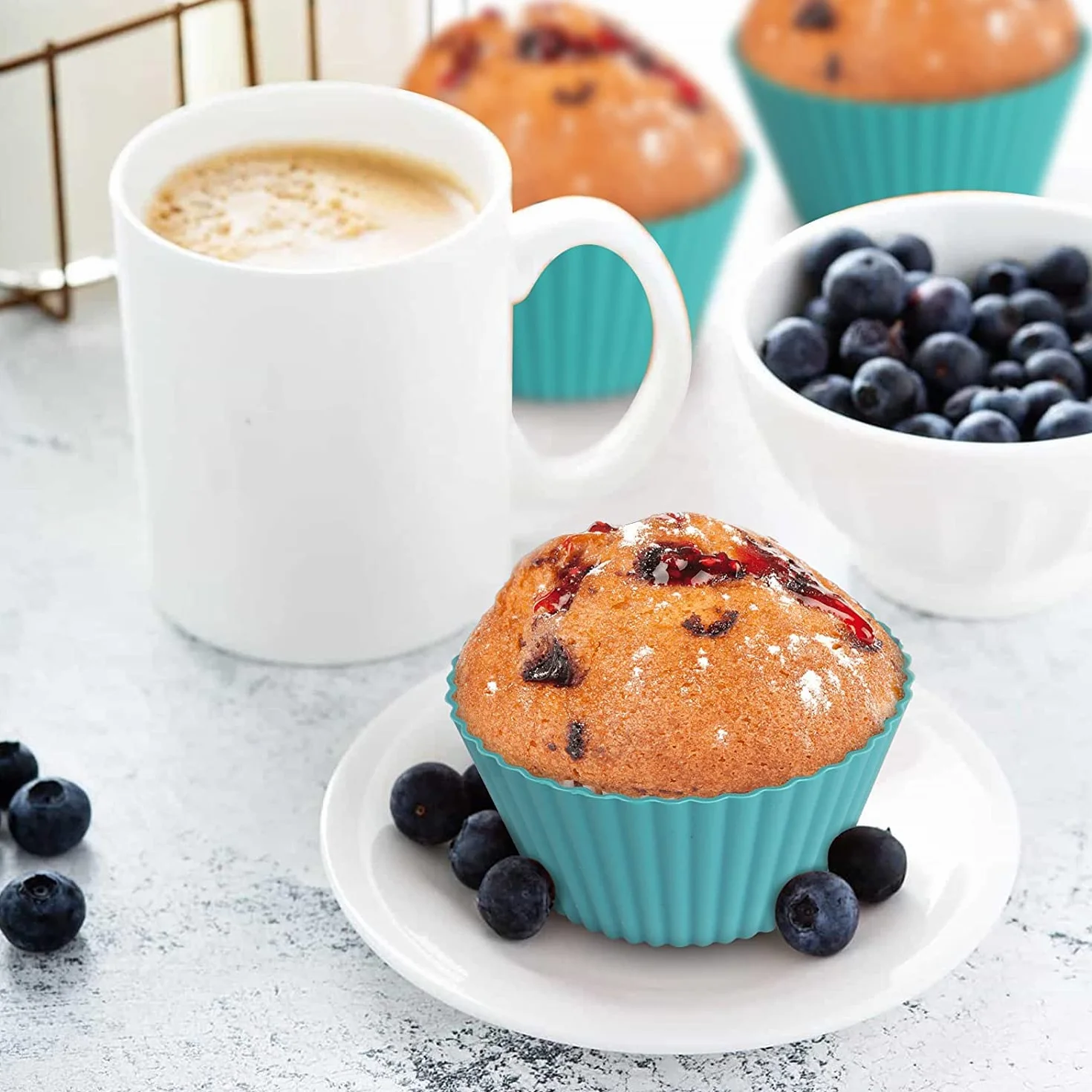 Zestaw 24 silikonowych foremek do muffinek – z silikonu bez BPA do ciast, kremów i budyniów, wielokrotnego użytku, z powłoką zapobiegającą przywieraniu