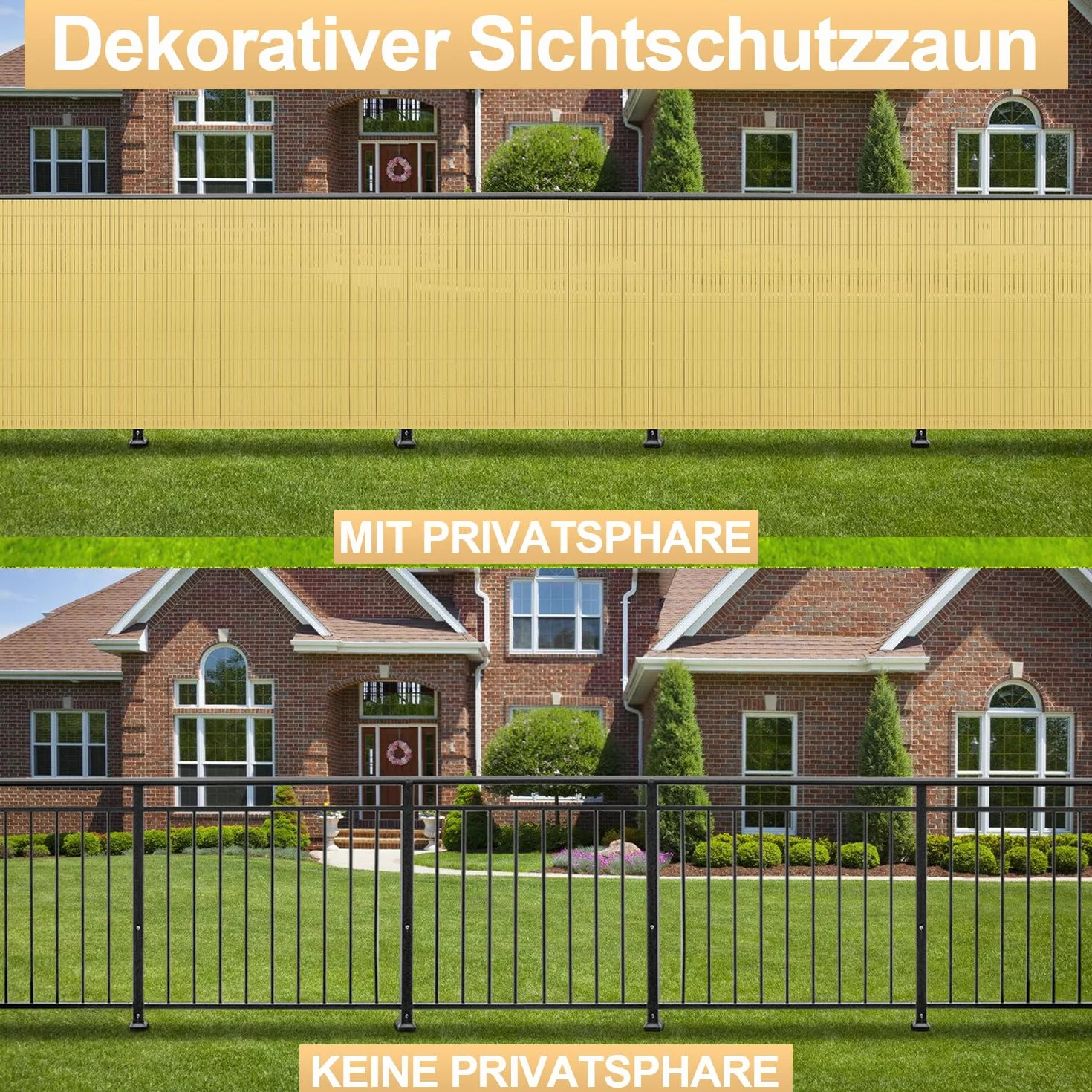 Herrselsam Mata maskująca z PCW, z opaskami kablowymi, standardowa ochrona przed wiatrem, ogrodzenie ogrodowe, balkon, taras, bambusowe, 160 x 800 cm, struktura wewnętrzna W, wzmocnione lamele