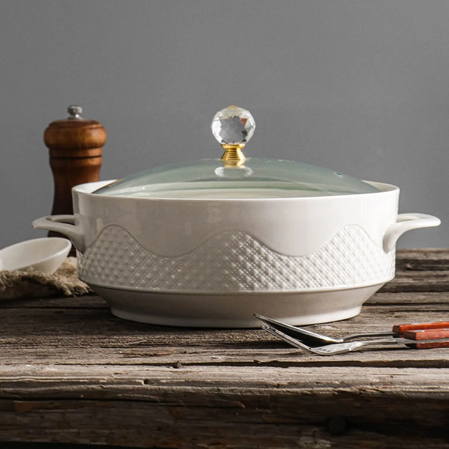 Garnek 1,6 ml ceramiczny uchwyt sałatka owocowa zupa miska z pokrywką duży makaron ryż jedzenie garnek domowy deser śniadanie płatki owsiane miska zastawa stołowa