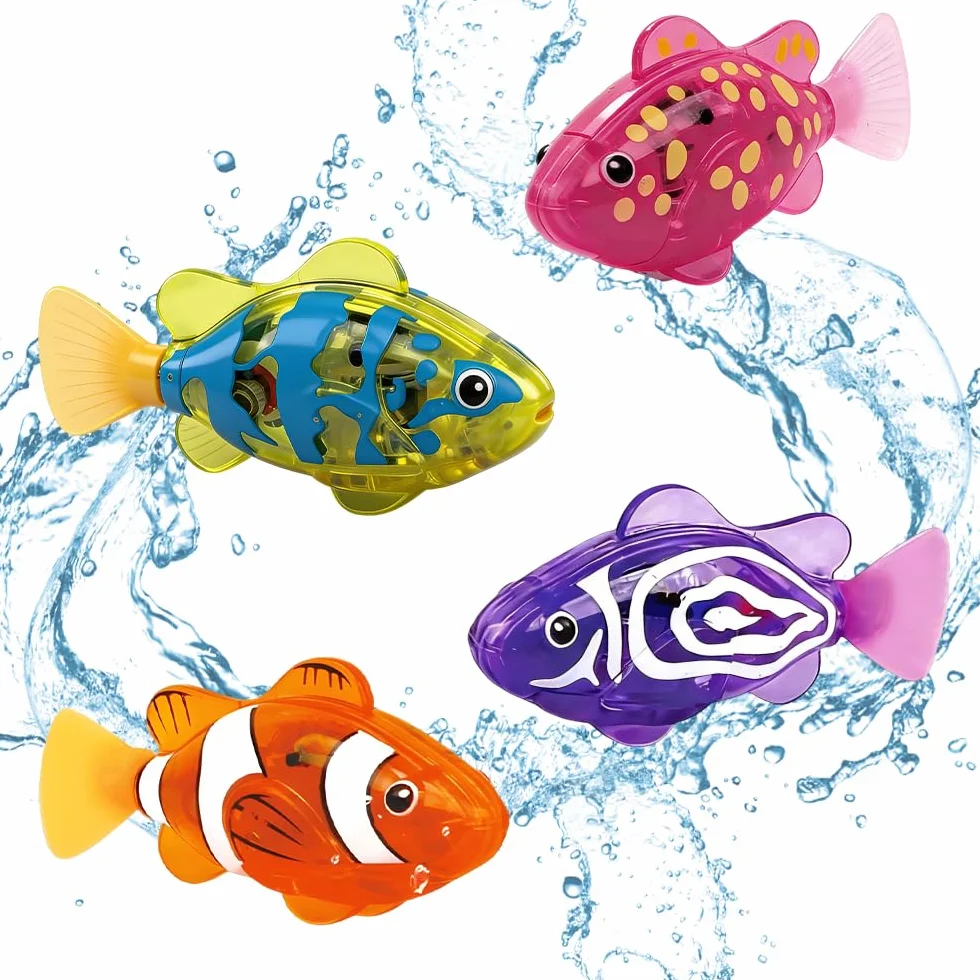 4 sztuki ryb robotów, Poisson Bain Qui Nage, wielokrotnego użytku Robo Fish, Poisson Robot z świecącą, zabawką dla kota, wanny, akwarium (B)