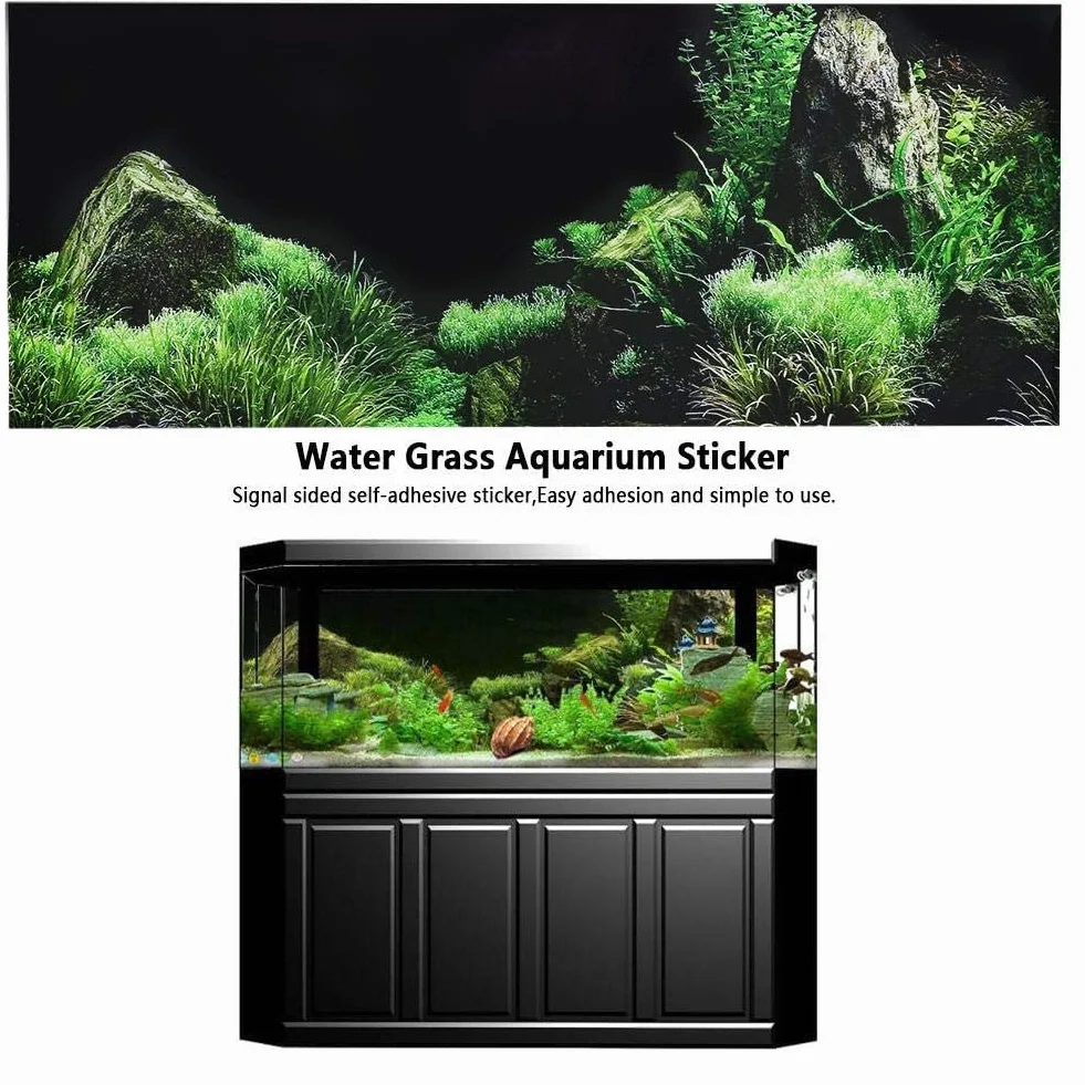 Plakat Samoprzylepne Tło Akwarium Efekt 3D Dno morskie Woda Trawa Gady Terrarium Naklejki ścienne PCV Dekoracyjna tapeta (61 x 30 cm)