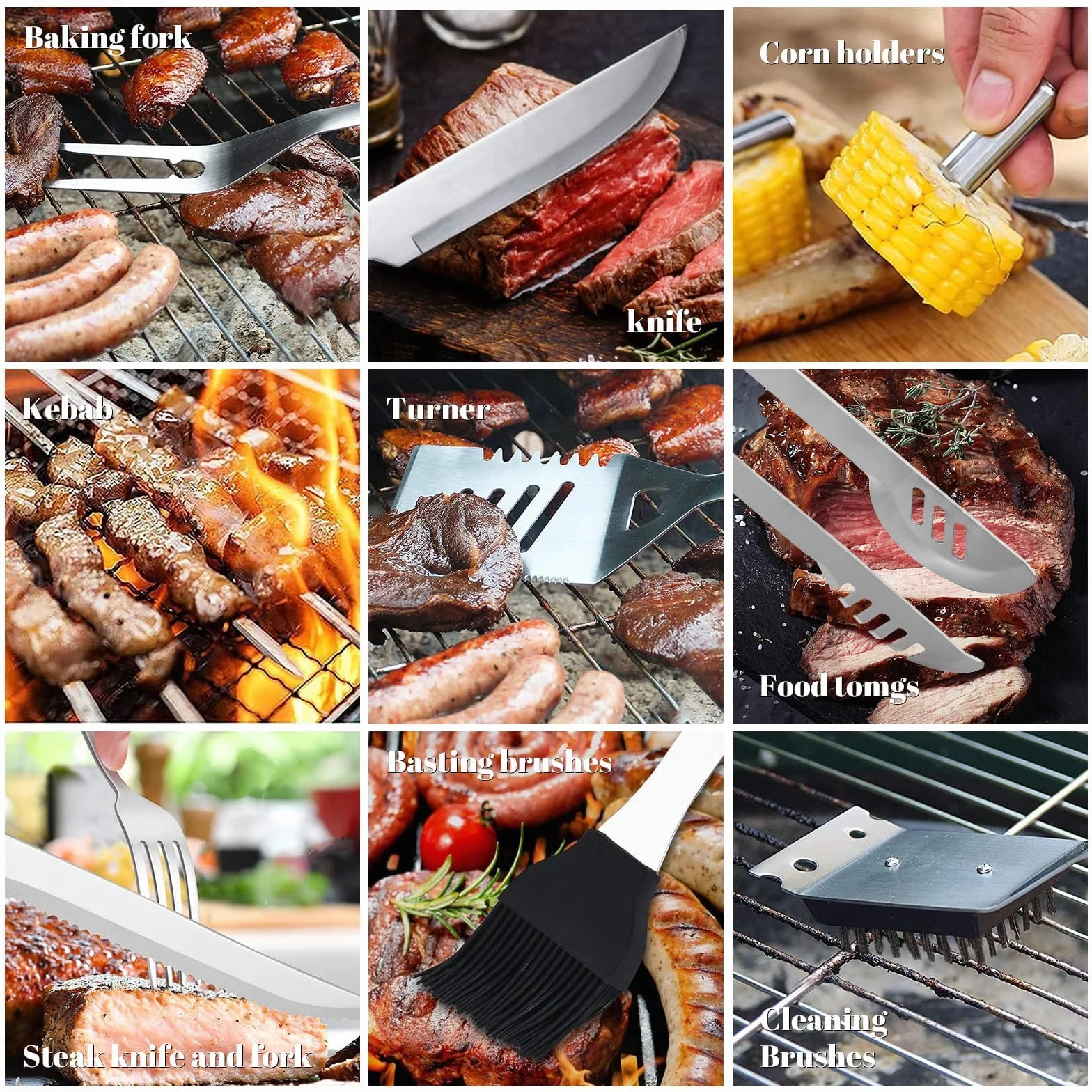 RAXCO 27-częściowy zestaw sztućców do grilla, stal nierdzewna, akcesoria do grilla z aluminiową walizką, zestaw narzędzi do grillowania z łopatką, szczotkami, szaszłykami i pojemnikiem na przyprawy