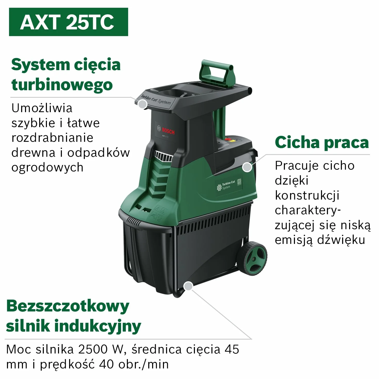 Bosch Axt 25 Tc Rozdrabniarka, Czarny/Zielony, 53 l