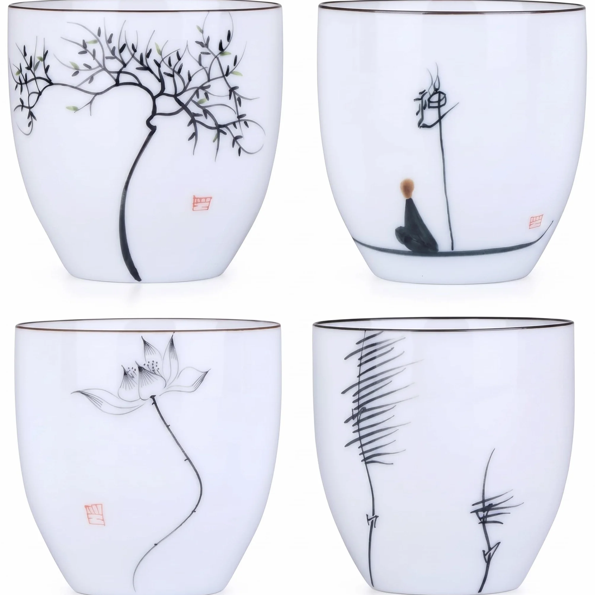 I-MART 4 szt. chińskich ceramicznych filiżanek do herbaty kung fu, zestaw filiżanek do herbaty, 140 ml
