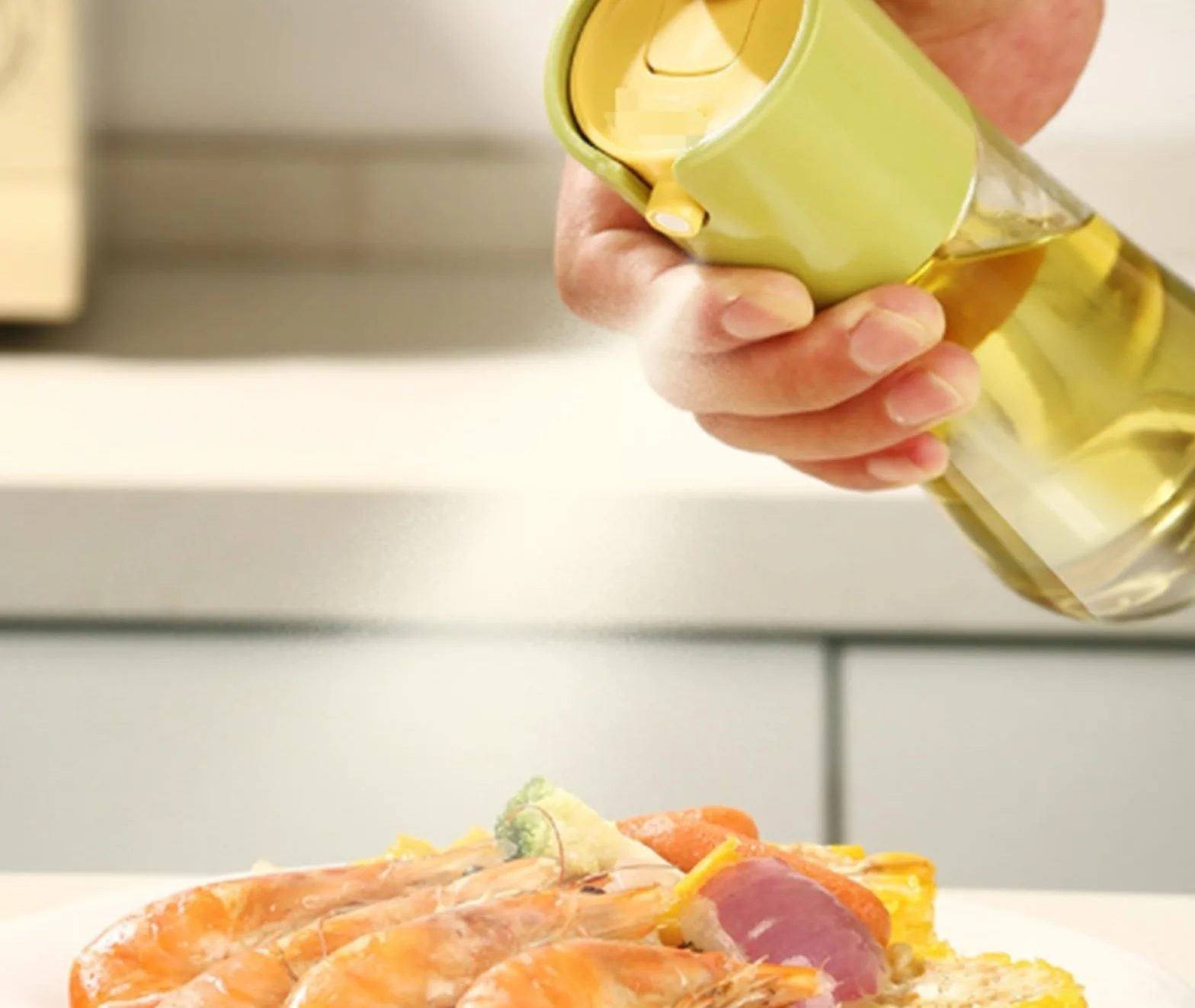 Dozownik do Oleju Kuchennego Szklana Butelka Z Rozpylaczem Do Oleju Typu Push, Odpowiednia Pieczenia, Smażenia I Grillowania W Air Fryer Dozownik Octu i Oleju(Yellow)