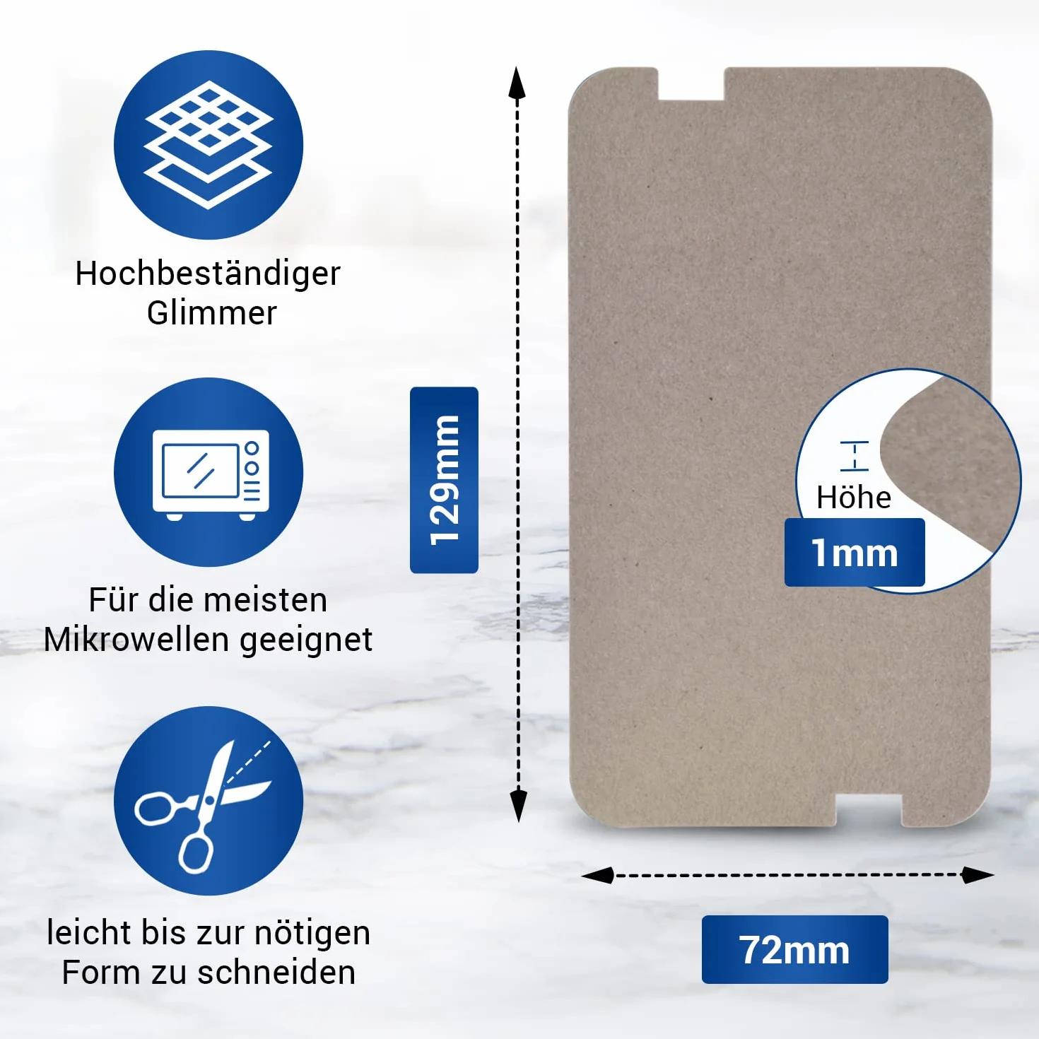 VIOKS Migająca tarcza do kuchenki mikrofalowej 129 x 72 mm, zamiennik do płyty z miką Sharp PCOVPA309WRE0 - osłona przewodu z miką mikrofalową, uniwersalna, możliwość przycięcia