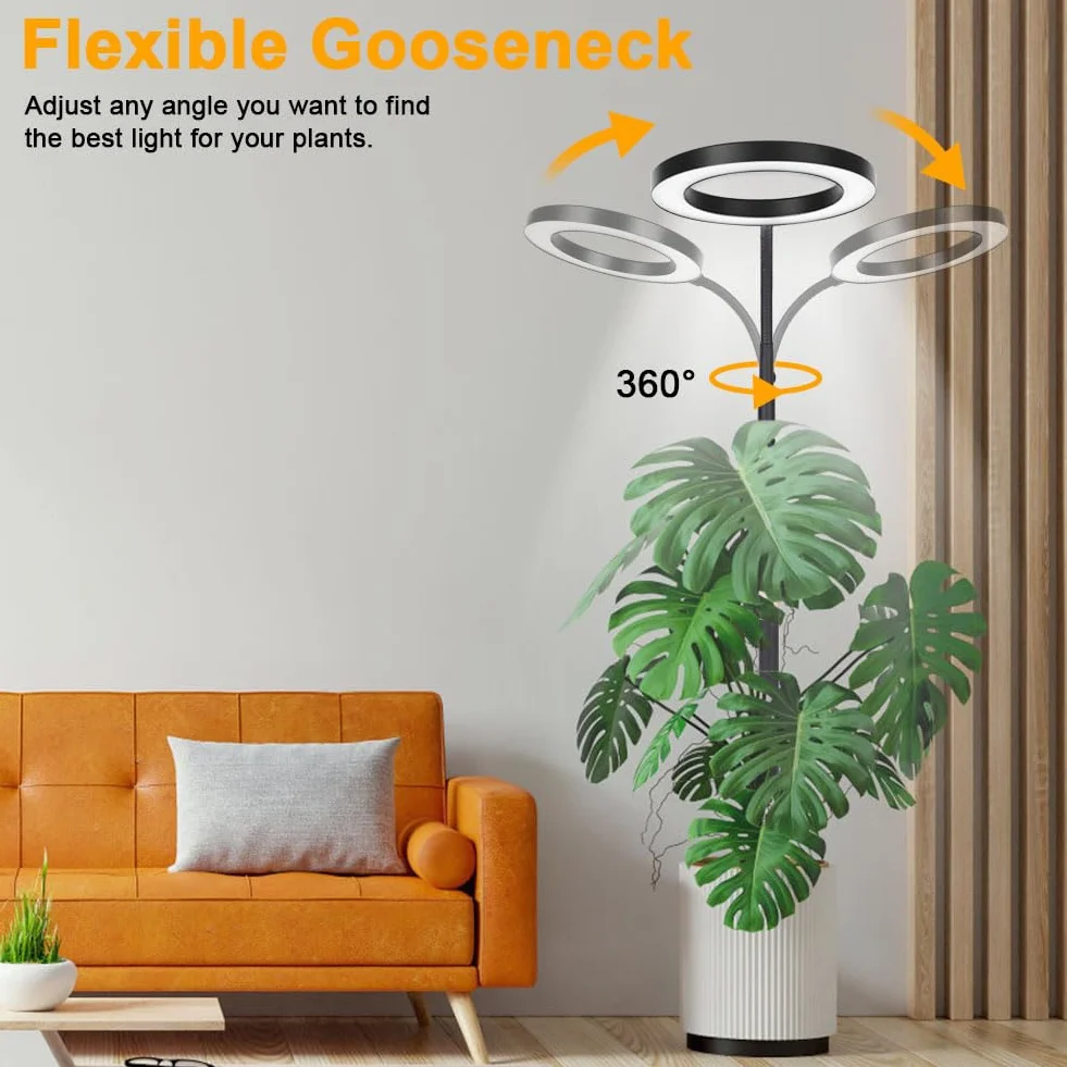 Ainiv Lampa LED do uprawy roślin, Pełnym Spektrum światła, LED Lampa do Uprawy z 6/12/16h Timerem,Regulowana Wysokość 90-166cm, 10 poziomów jasności Nadaje się dla różnych roślin