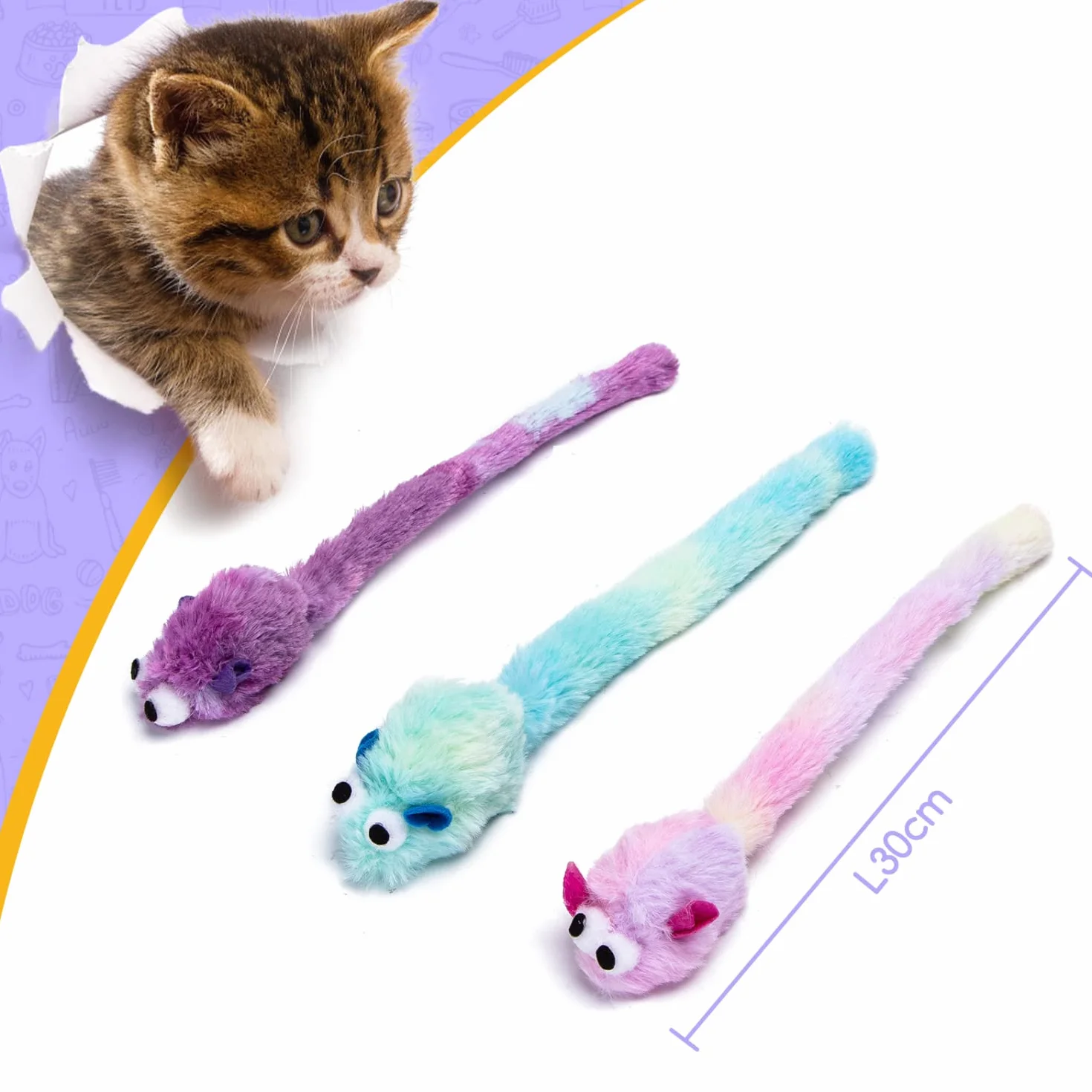 Nobleza 3 Opakowania Zabawki Myszy Dla Kotów z Kocimiętką, Długie Pluszowe Interaktywne Zabawki