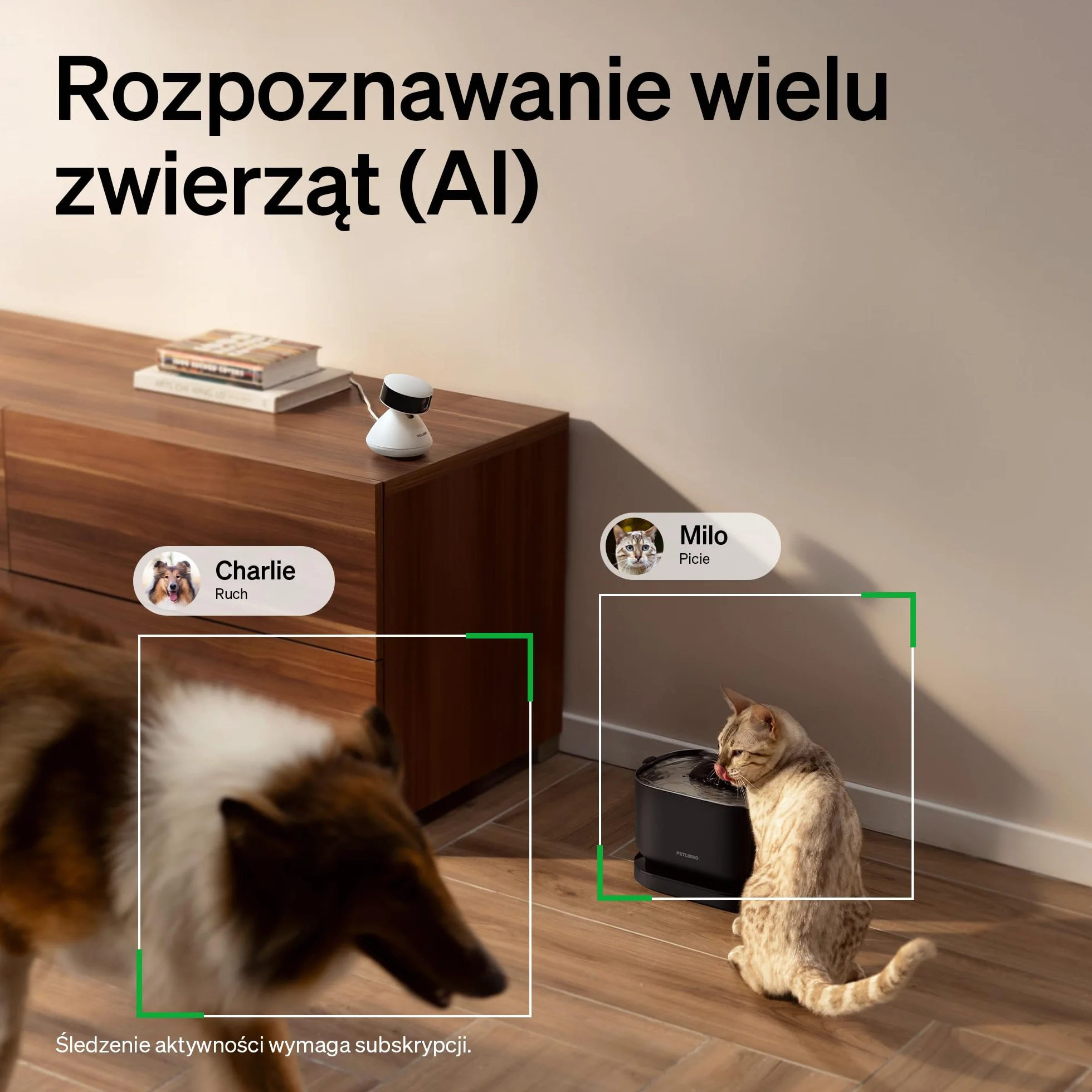 PETLIBRO Kamera dla zwierząt domowych z aplikacją, 360° HD kamera dla psa, sterowana sztuczną inteligencją, do użytku w pomieszczeniach, do rozpoznawania wielu zwierząt, śledzenie aktywności